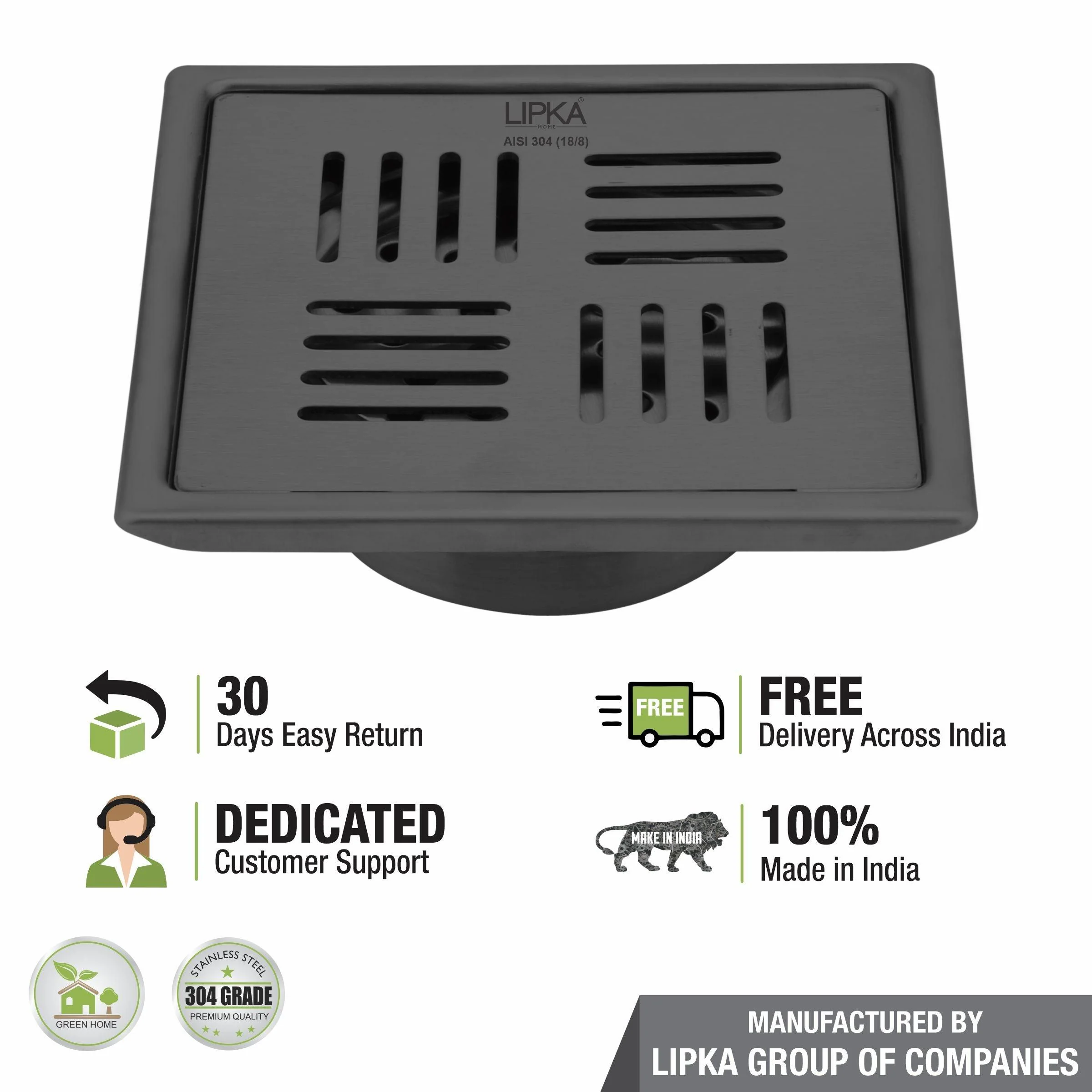 Pink Exclusive Square Floor Drain in Black PVD Coating (5 x 5 Inches) with Cockroach Trap - LIPKA - Image 5
