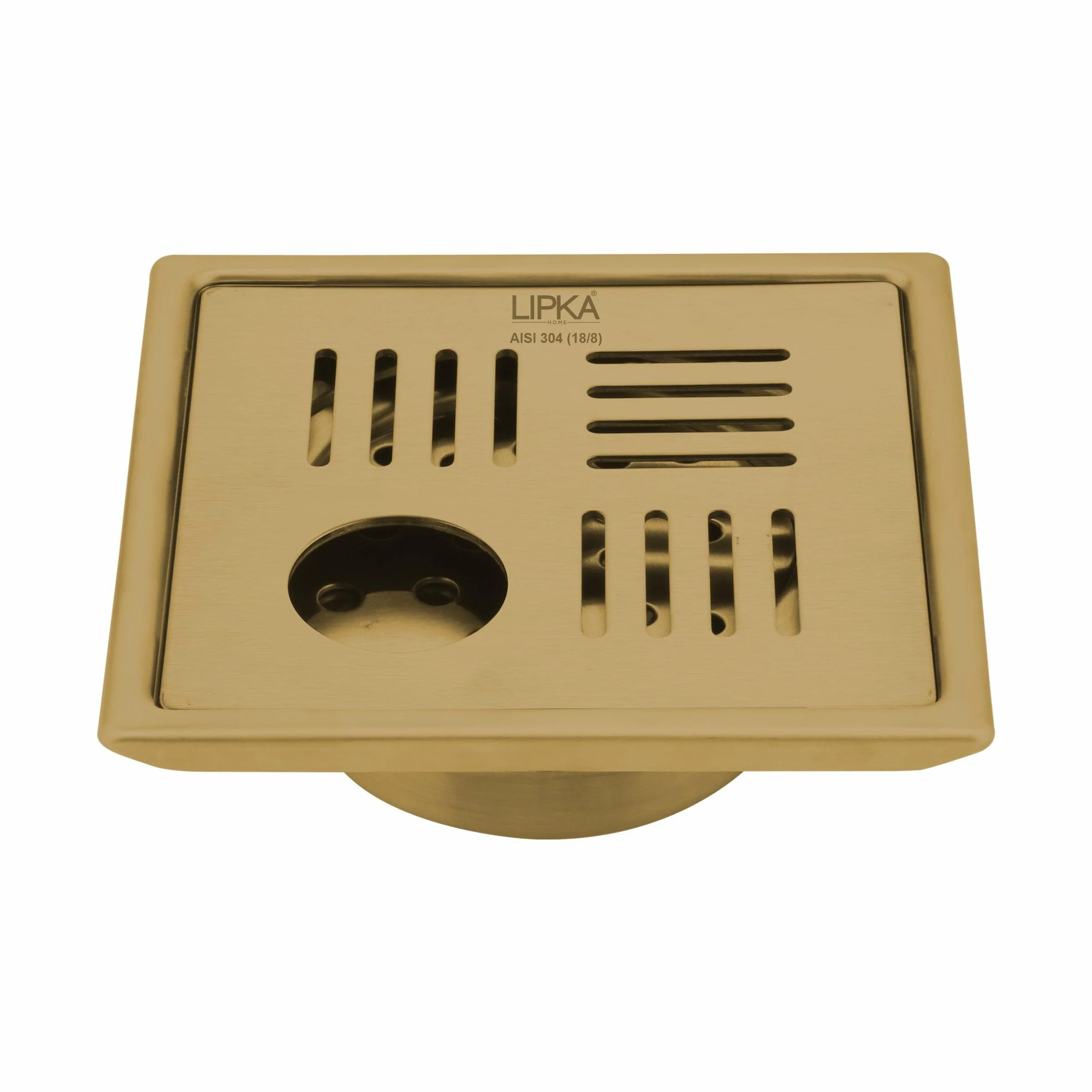 Pink Exclusive Square Floor Drain in Yellow Gold PVD Coating (5 x 5 Inches) with Hole & Cockroach Trap - LIPKA
