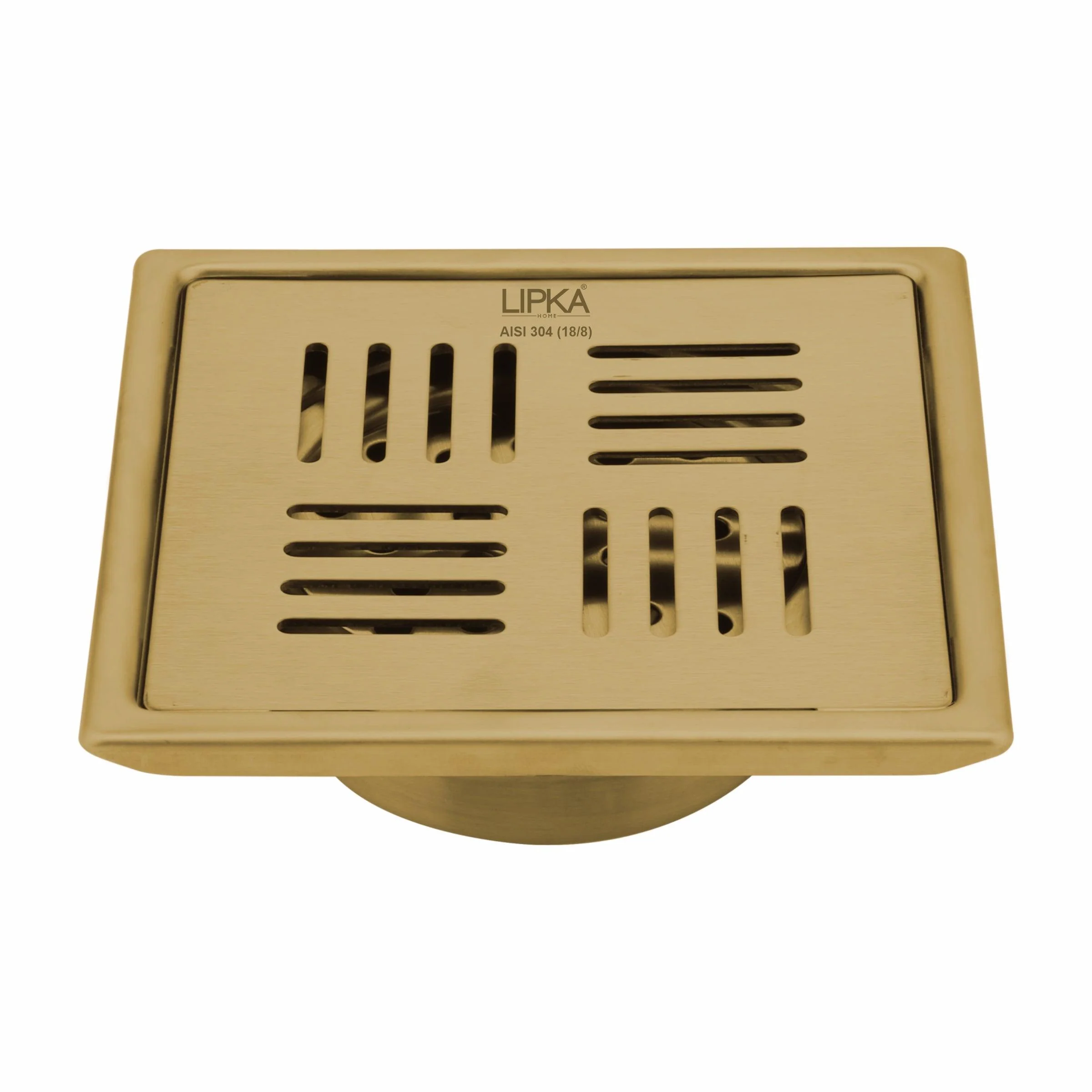 Pink Exclusive Square Floor Drain in Yellow Gold PVD Coating (6 x 6 Inches) with Cockroach Trap - LIPKA