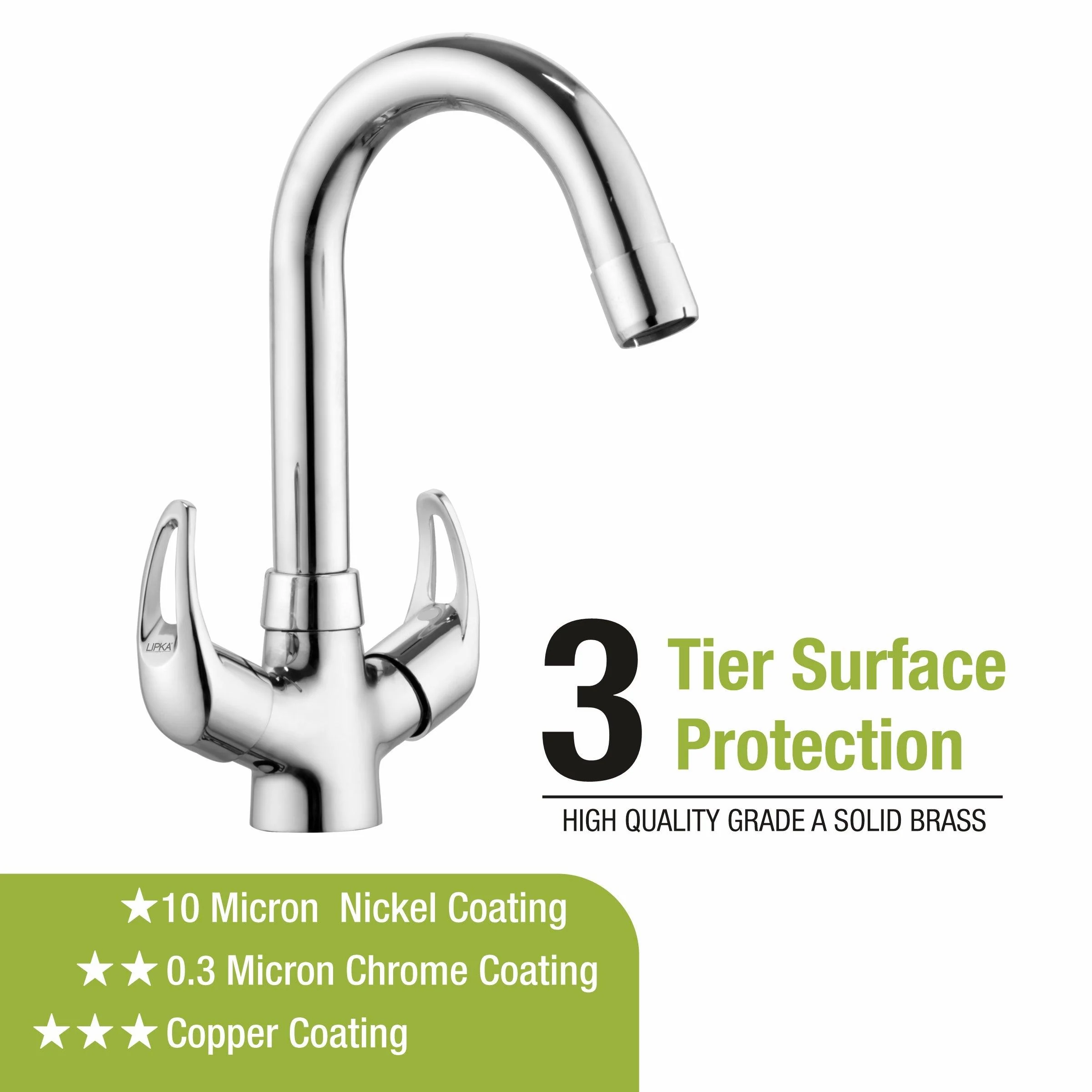 Pixel Centre Hole Basin Mixer Brass Faucet with Round Swivel Spout (12 Inches) - LIPKA - Image 4