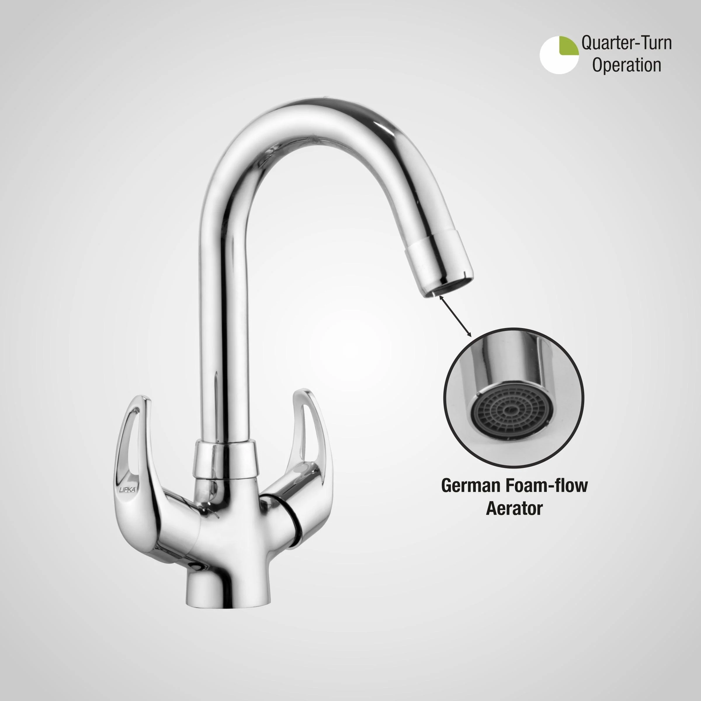 Pixel Centre Hole Basin Mixer Brass Faucet with Round Swivel Spout (12 Inches) - LIPKA - Image 5