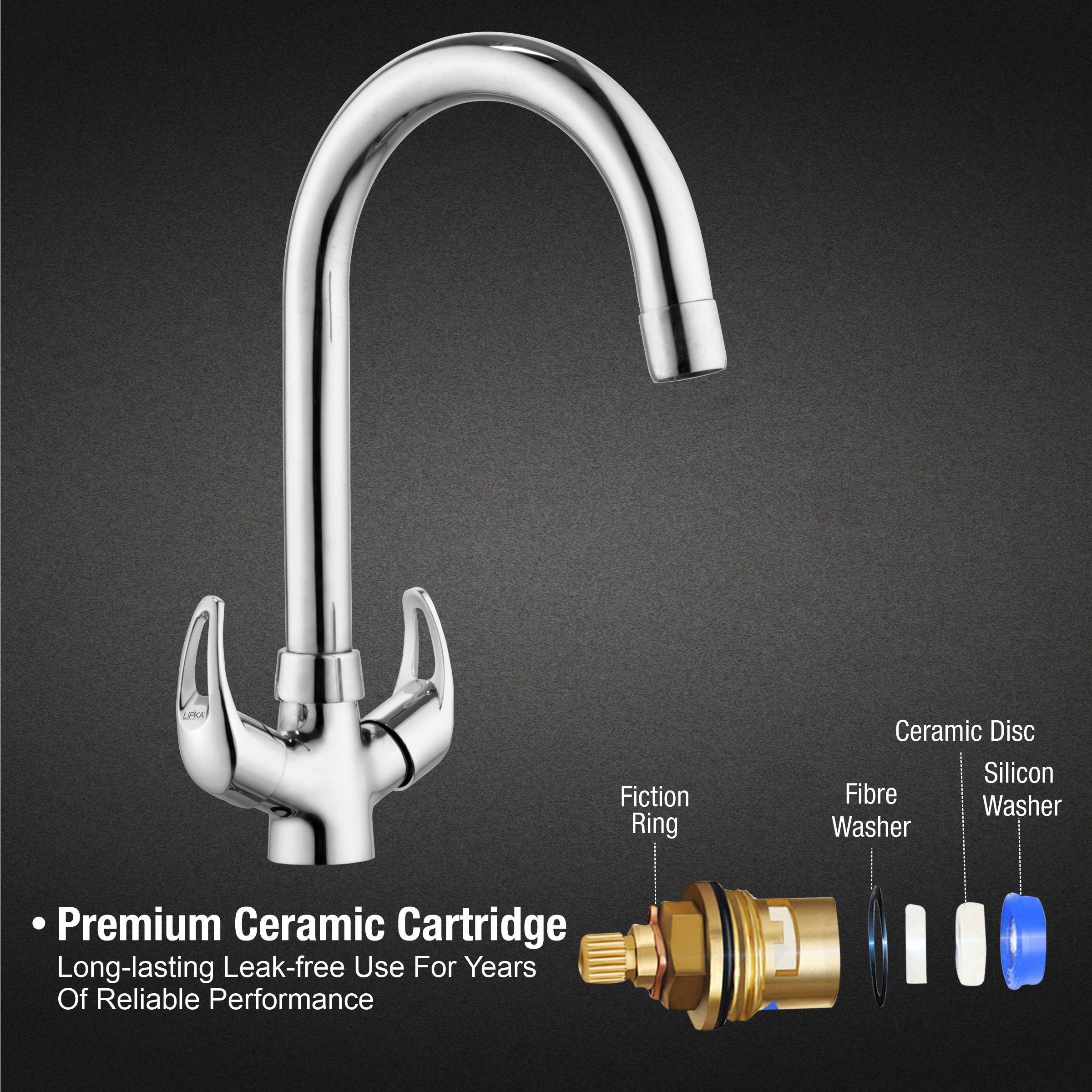 Pixel Centre Hole Basin Mixer Brass Faucet with Round Swivel Spout (15 Inches) - LIPKA - Image 3
