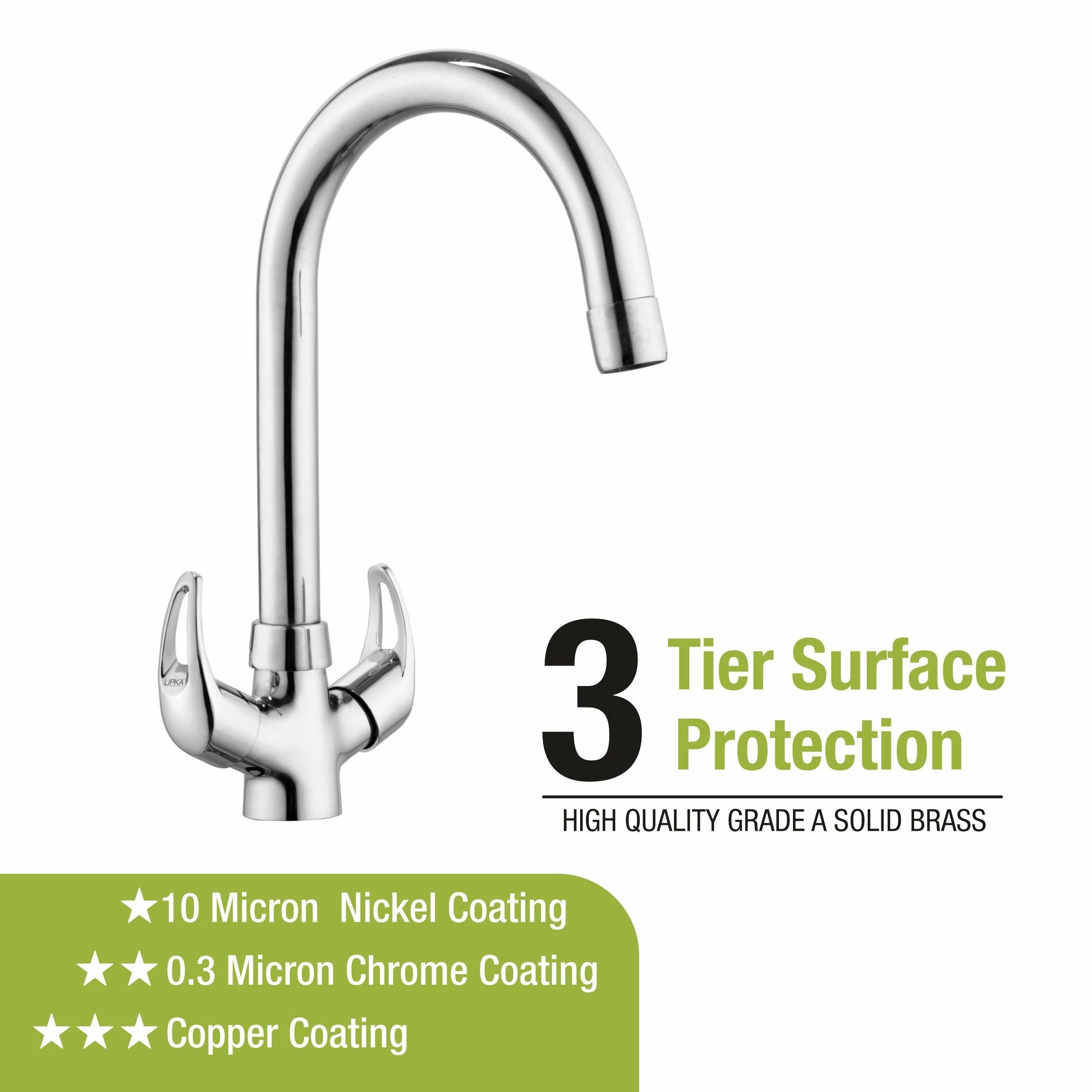 Pixel Centre Hole Basin Mixer Brass Faucet with Round Swivel Spout (15 Inches) - LIPKA - Image 4