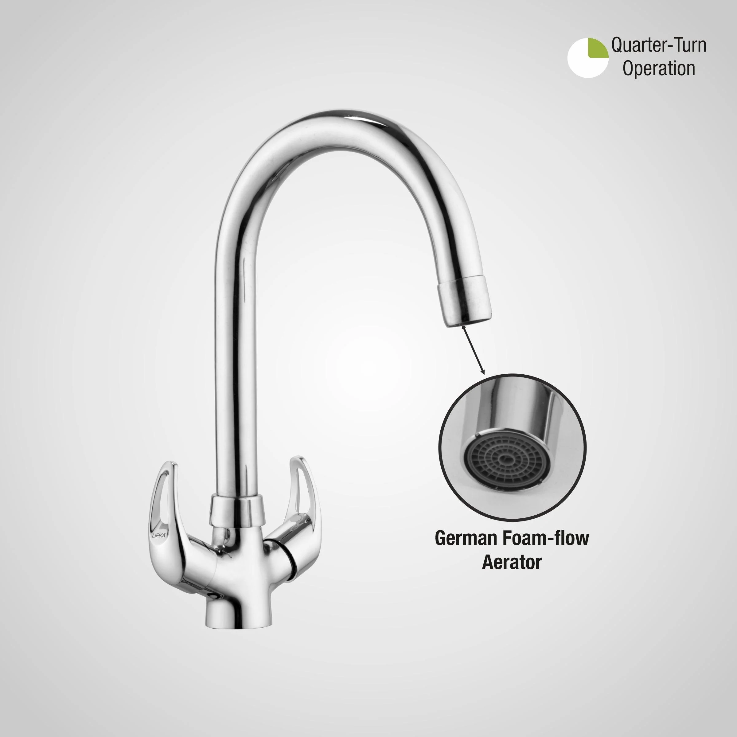 Pixel Centre Hole Basin Mixer Brass Faucet with Round Swivel Spout (15 Inches) - LIPKA - Image 5