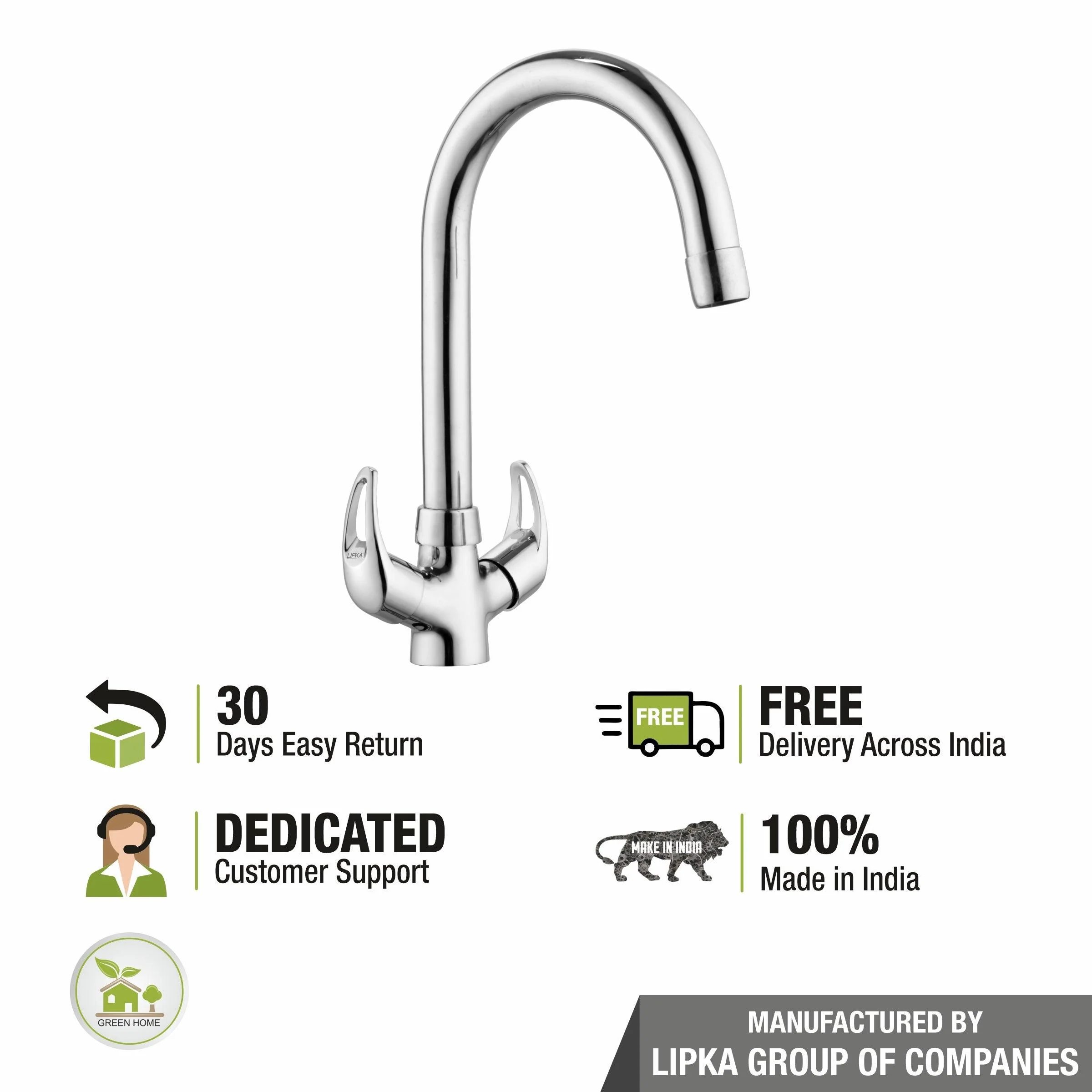 Pixel Centre Hole Basin Mixer Brass Faucet with Round Swivel Spout (15 Inches) - LIPKA - Image 6