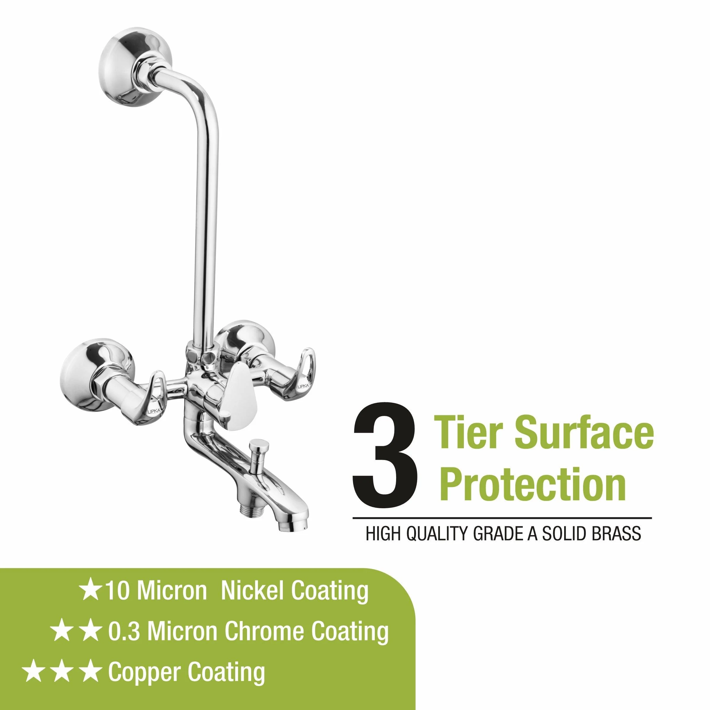 Pixel 3 in 1 Wall Mixer Brass Faucet with L Bend - LIPKA - Image 4