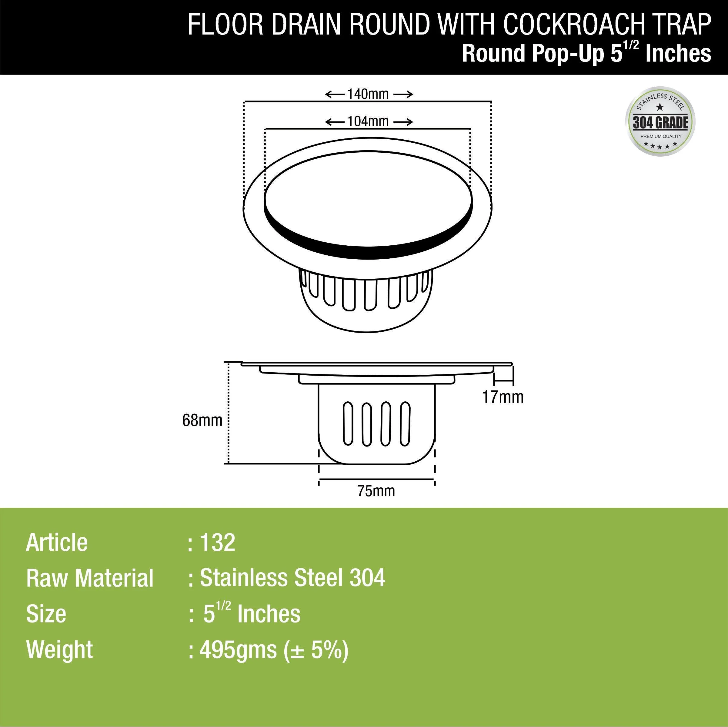 Pop-Up Round Floor Drain (5.5 inches) with Cockroach Trap - LIPKA - Image 2