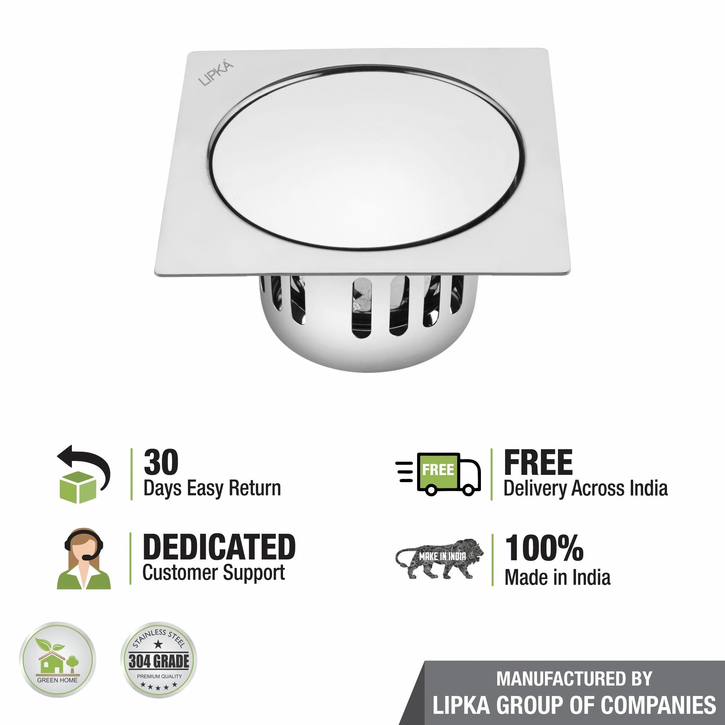 Pop-up Square Floor Drain (5.5 x 5.5 Inches) with Cockroach Trap - LIPKA - Image 4