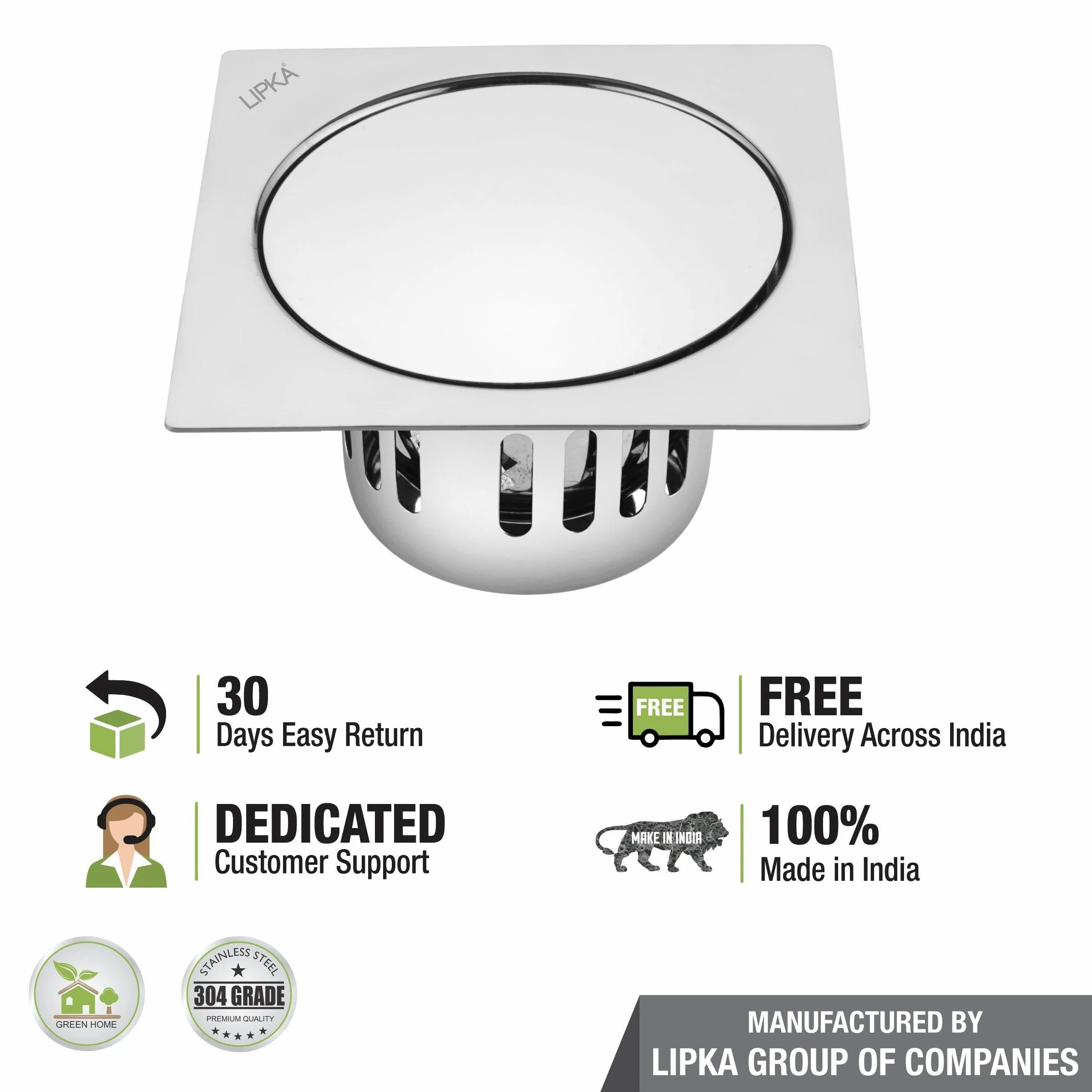 Pop-up Square Floor Drain (6 x 6 Inches) with Cockroach Trap - LIPKA - Image 4