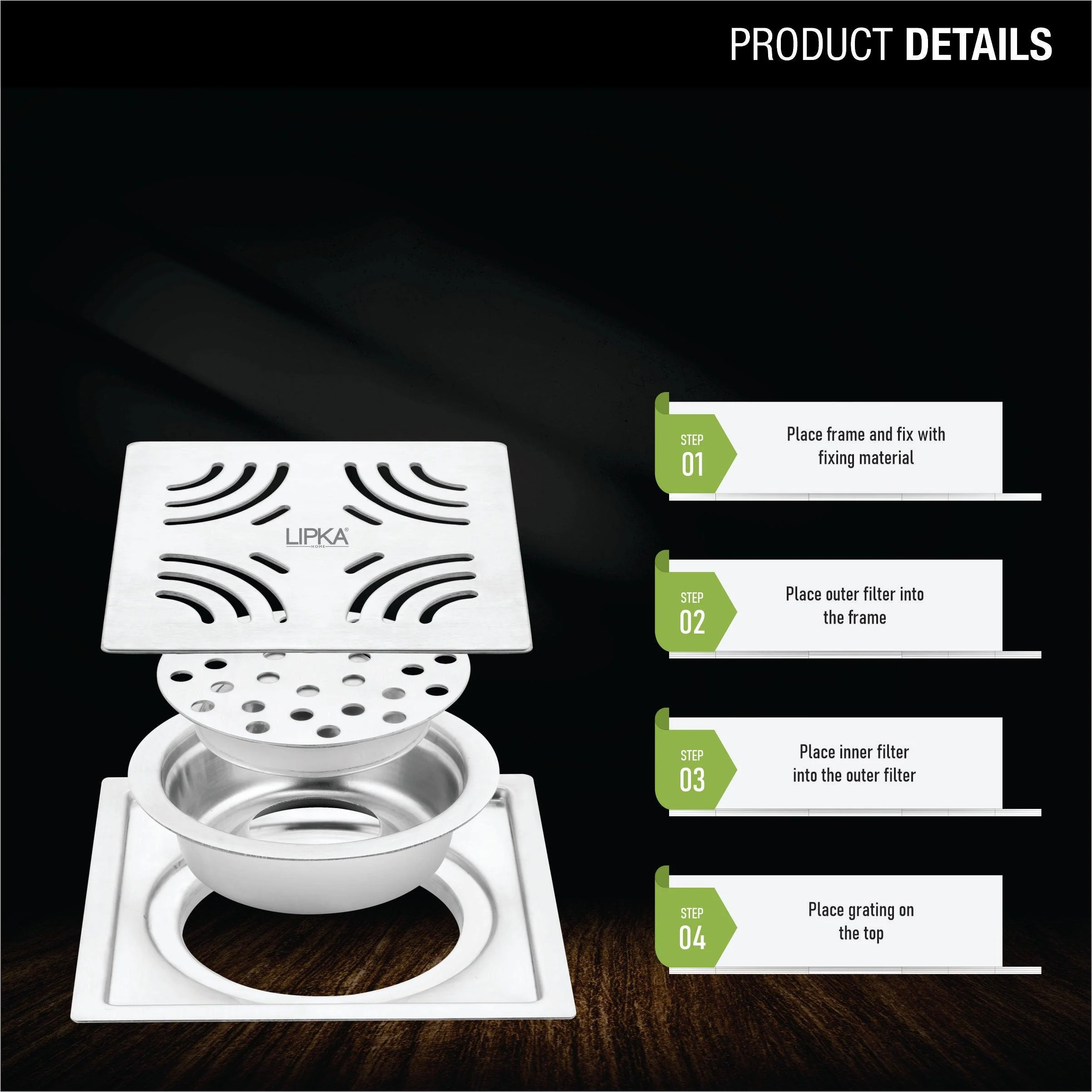 Purple Exclusive Square Flat Cut Floor Drain (6 x 6 Inches) with Cockroach Trap - LIPKA - Image 3