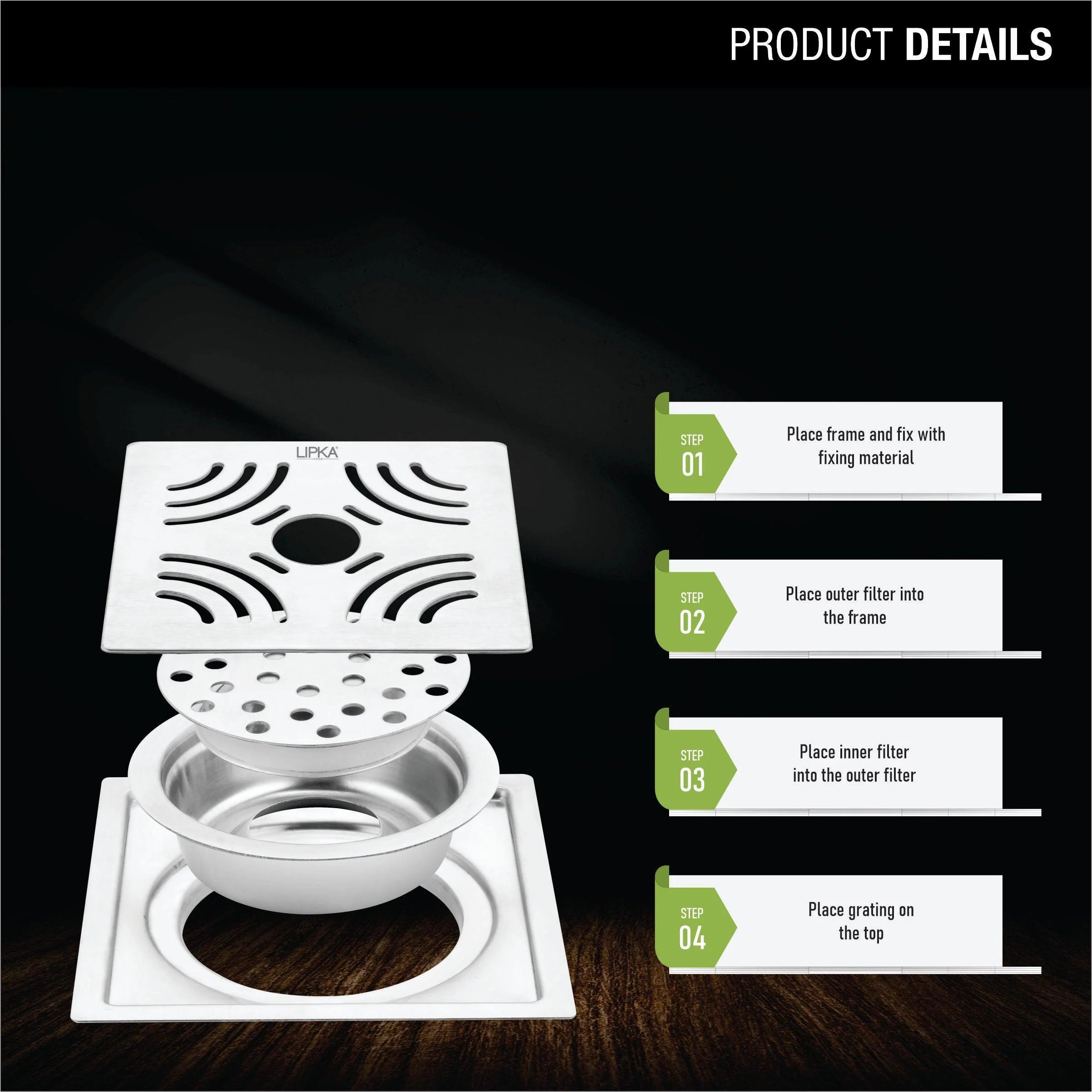 Purple Exclusive Square Flat Cut Floor Drain (6 x 6 Inches) with Hole and Cockroach Trap - LIPKA - Image 3