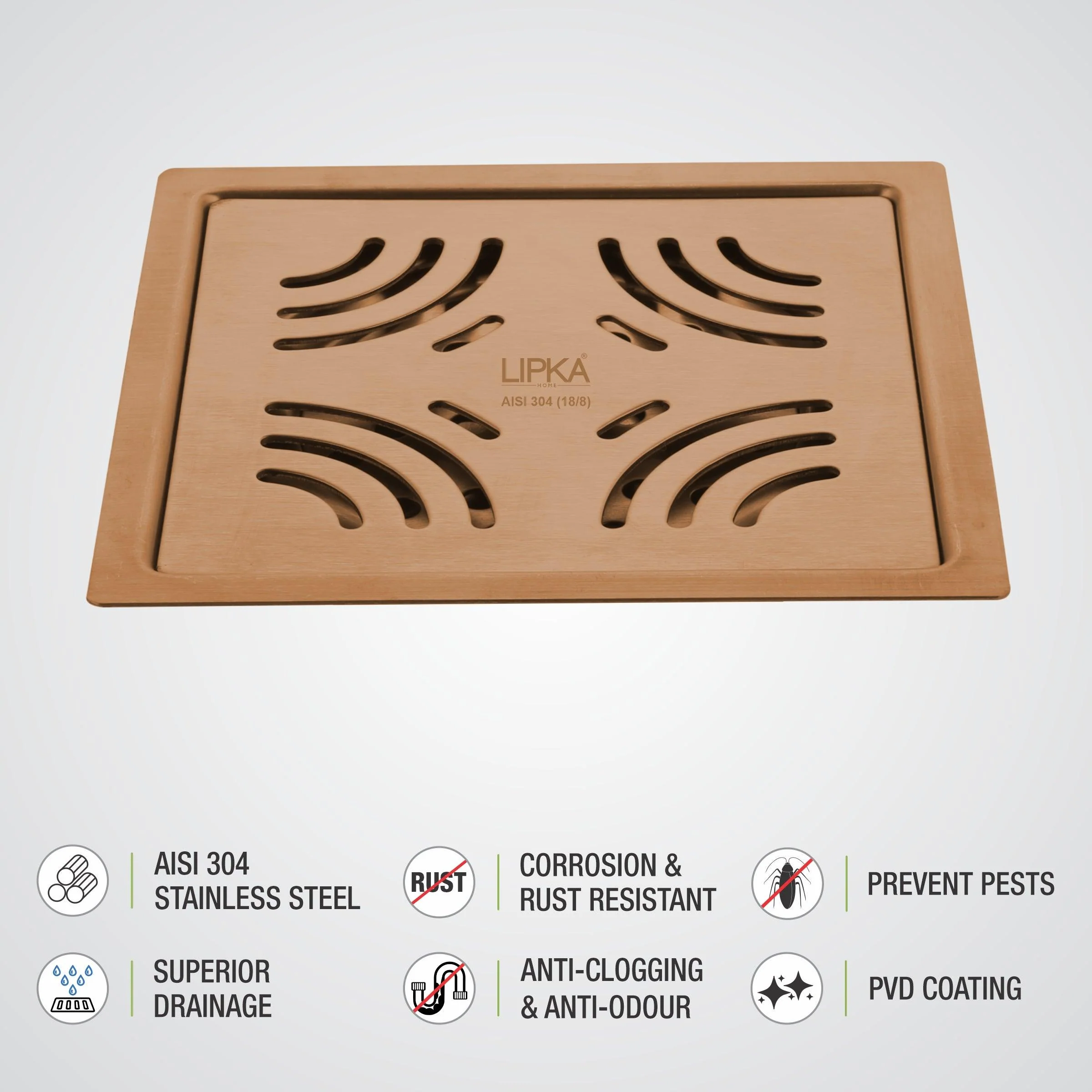 Purple Exclusive Square Flat Cut Floor Drain in Antique Copper PVD Coating (5 x 5 Inches) - LIPKA - Image 3