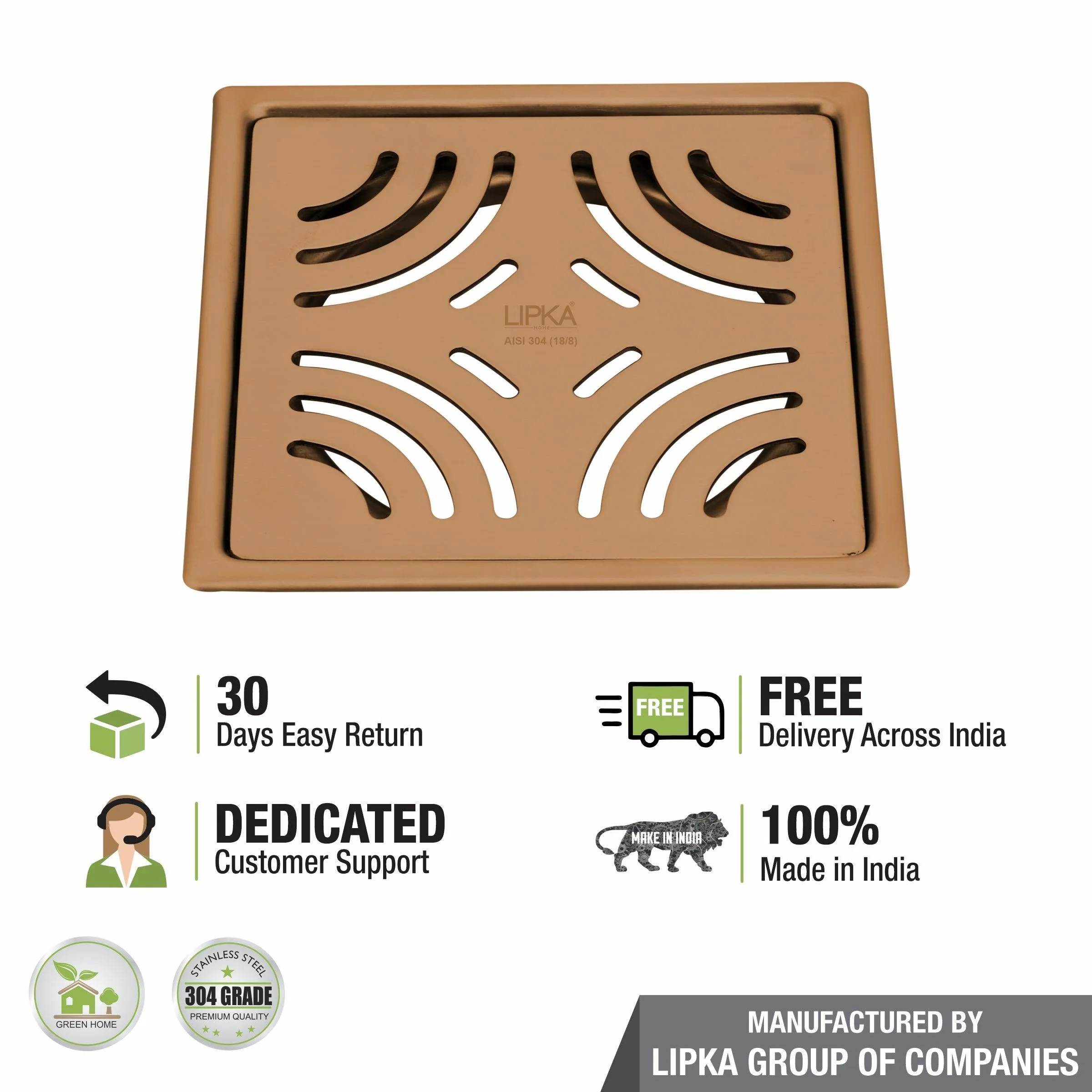 Purple Exclusive Square Flat Cut Floor Drain in Antique Copper PVD Coating (5 x 5 Inches) - LIPKA - Image 4