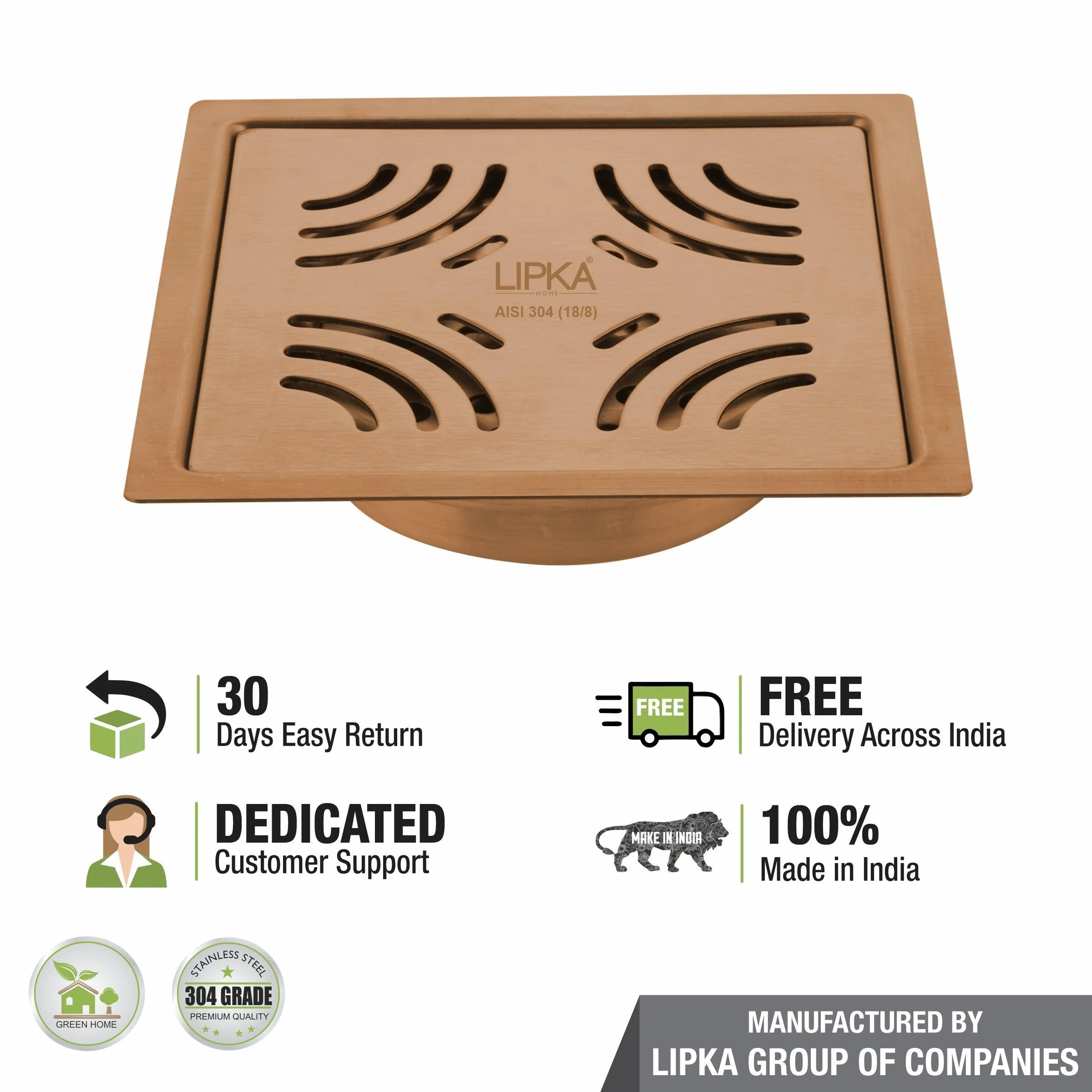 Purple Exclusive Square Flat Cut Floor Drain in Antique Copper PVD Coating (5 x 5 Inches) with Cockroach Trap - LIPKA - Image 5
