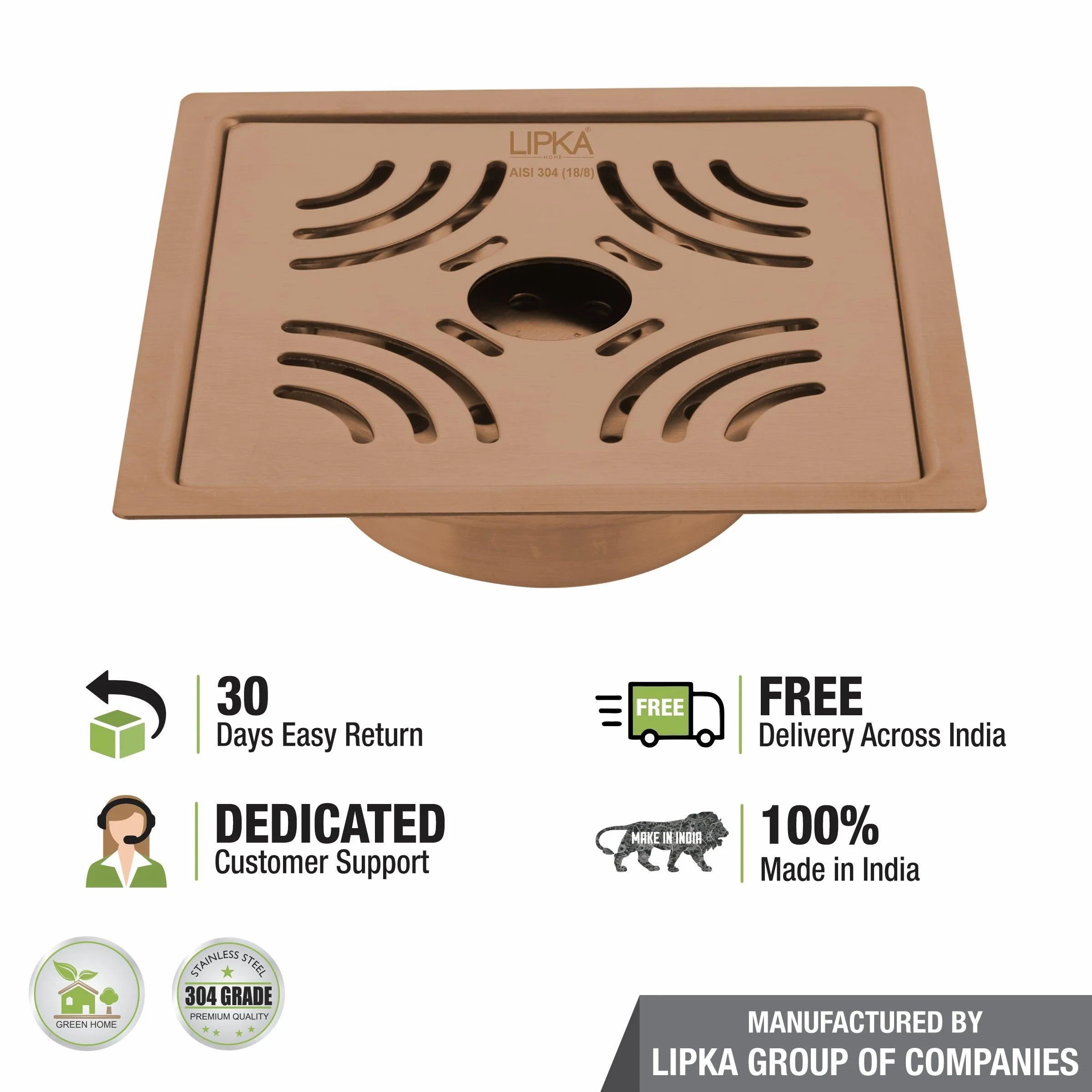 Purple Exclusive Square Flat Cut Floor Drain in Antique Copper PVD Coating (6 x 6 Inches) with Hole & Cockroach Trap - LIPKA - Image 5