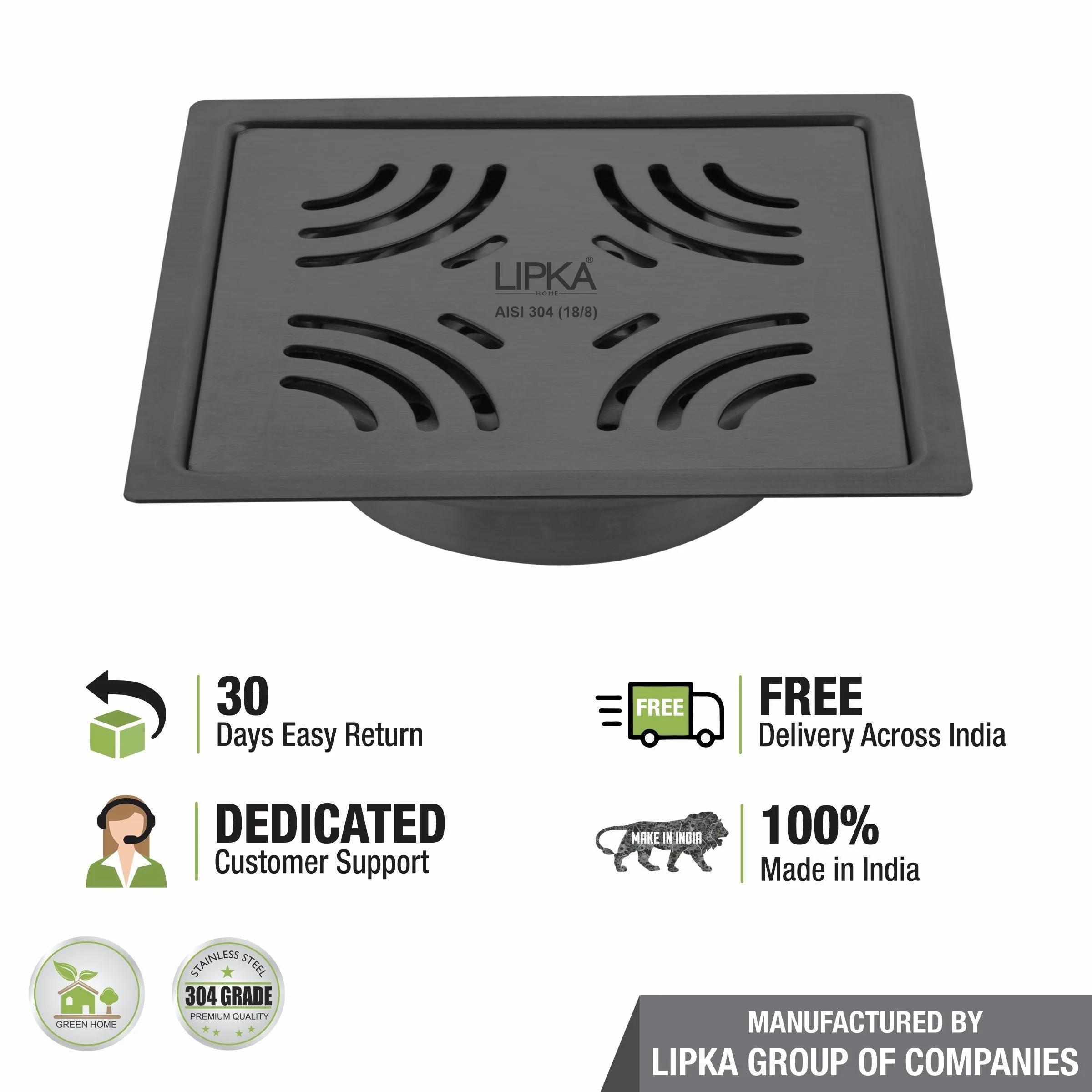 Purple Exclusive Square Flat Cut Floor Drain in Black PVD Coating (5 x 5 Inches) with Cockroach Trap - LIPKA - Image 5