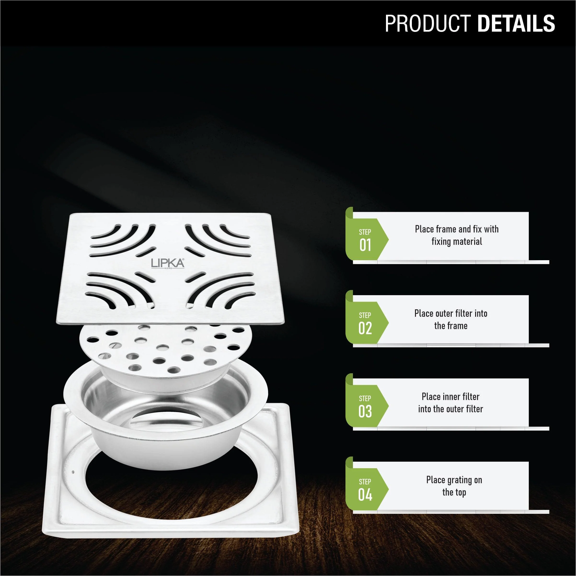 Purple Exclusive Square Floor Drain (6 x 6 Inches) with Cockroach Trap - LIPKA - Image 3