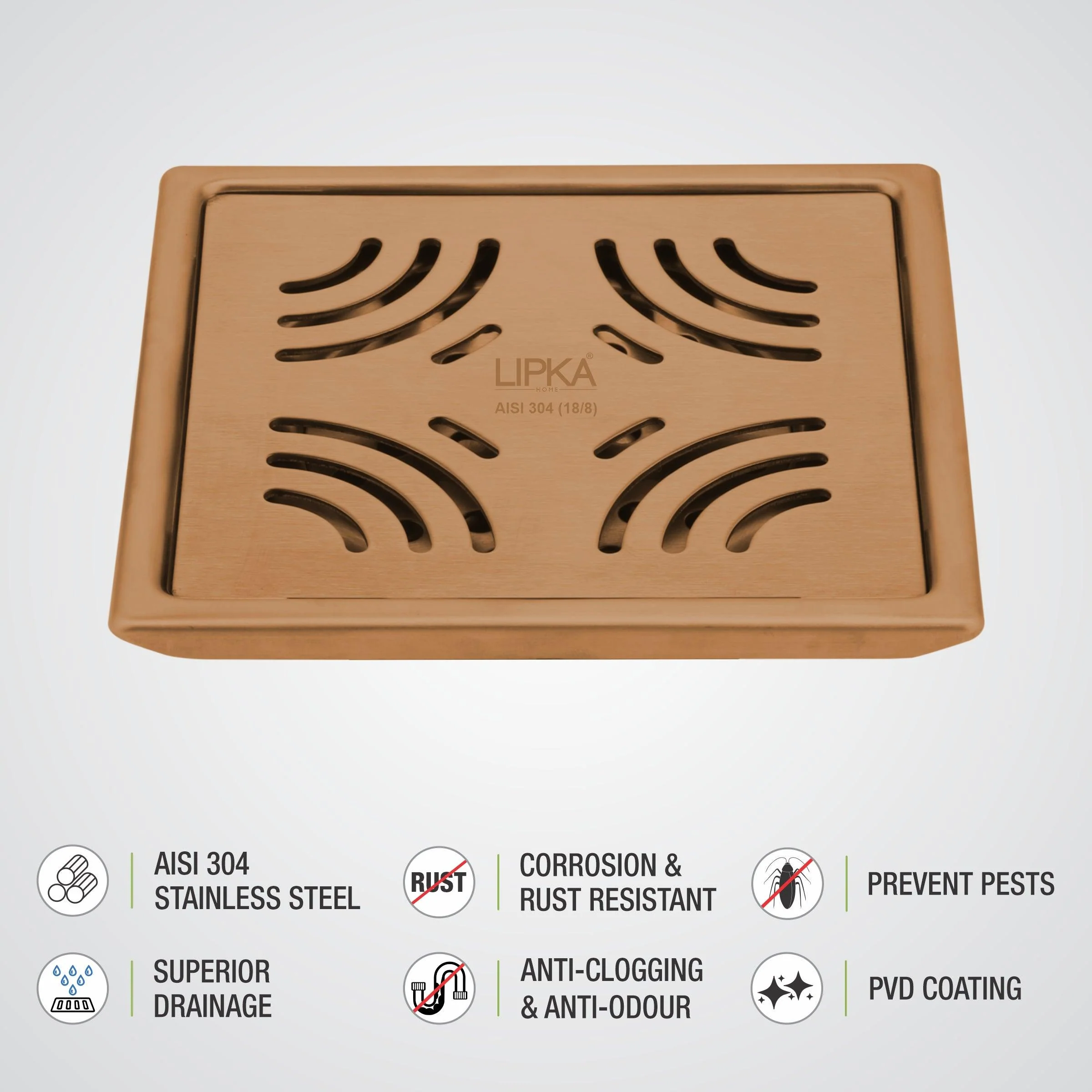 Purple Exclusive Square Floor Drain in Antique Copper PVD Coating (6 x 6 Inches) - LIPKA - Image 3