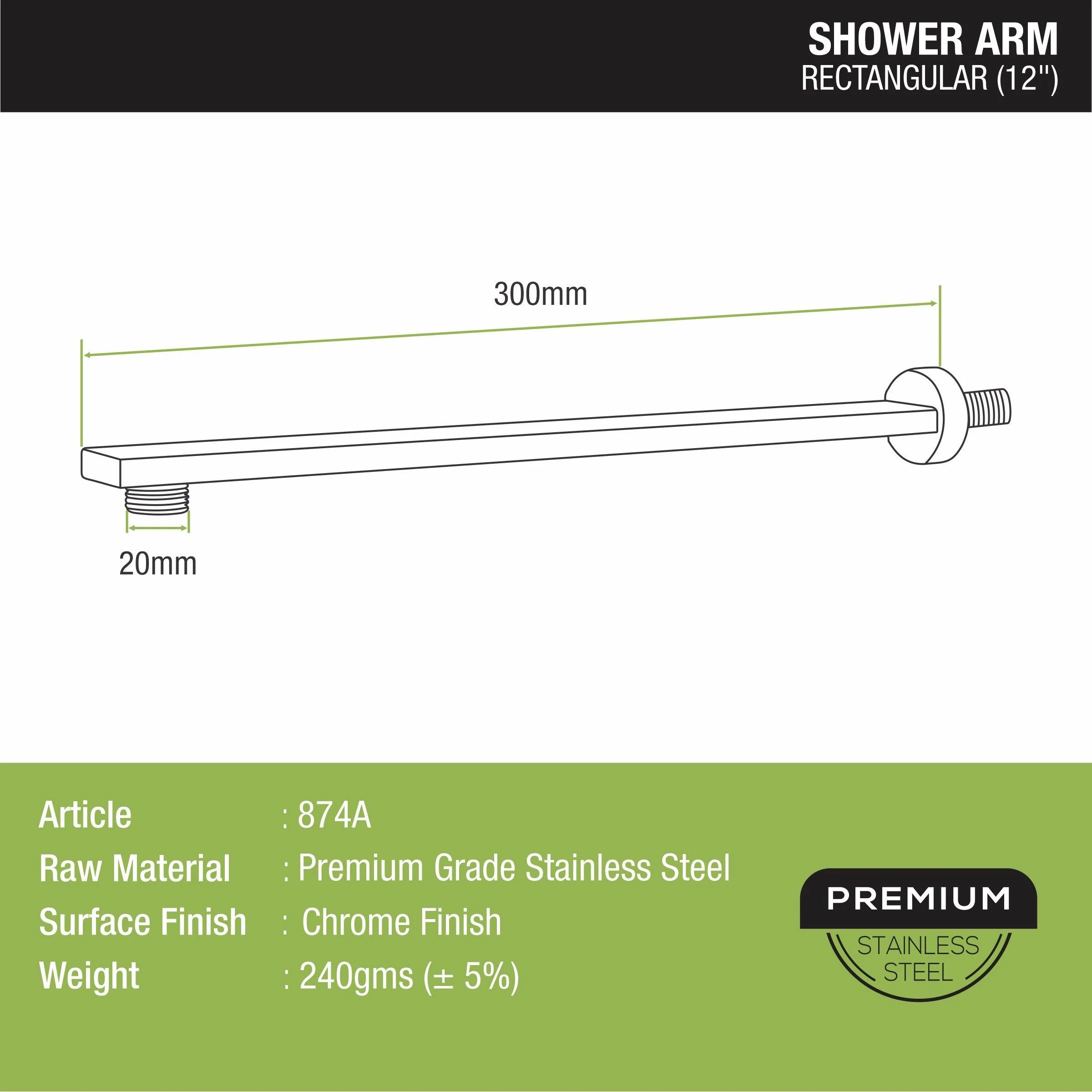Rectangular Shower Arm (12 Inches) - LIPKA - Image 2