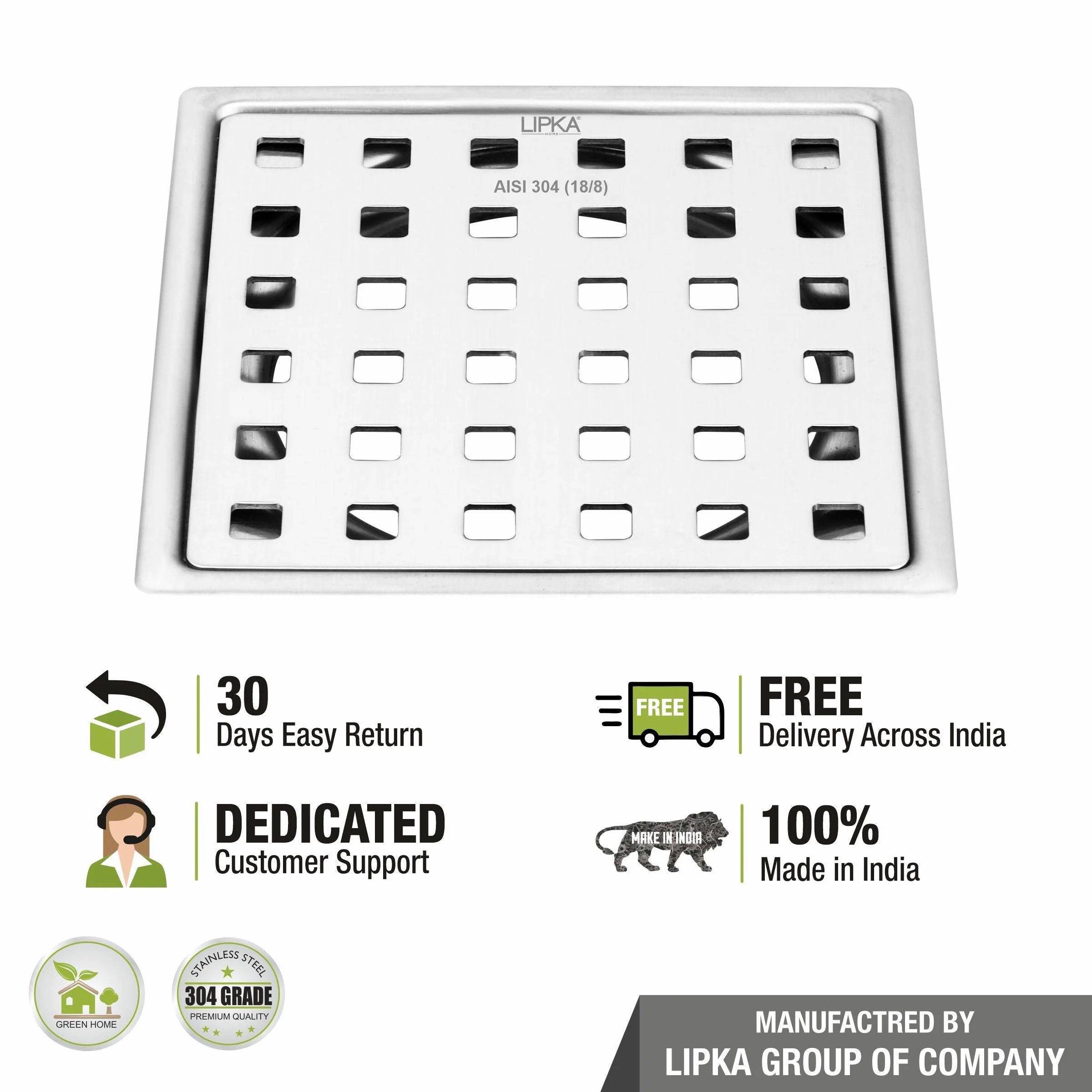 Red Exclusive Square Flat Cut Floor Drain (5 x 5 Inches) - LIPKA - Image 4