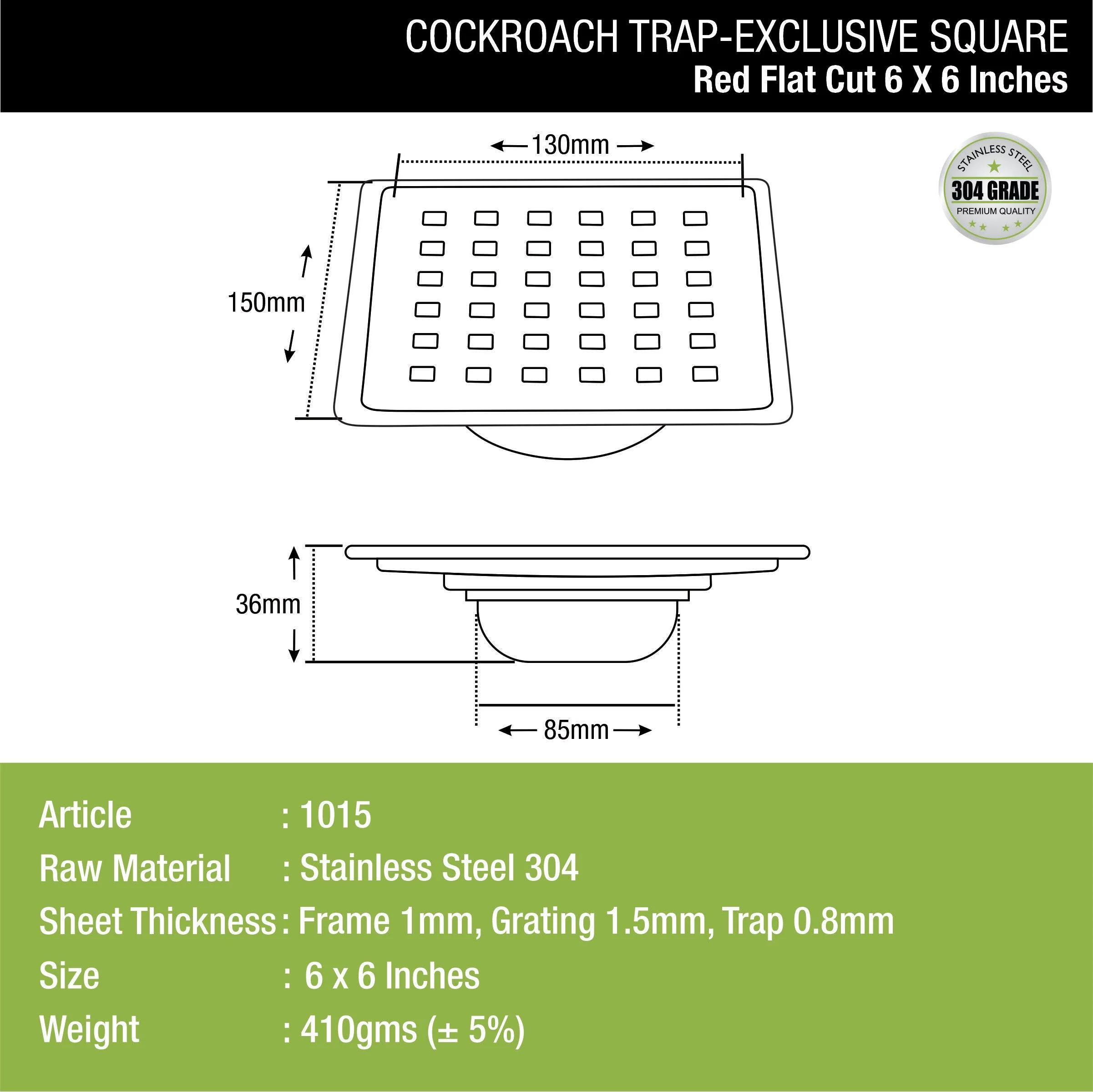 Red Exclusive Square Flat Cut Floor Drain (6 x 6 Inches) with Cockroach Trap - LIPKA - Image 2