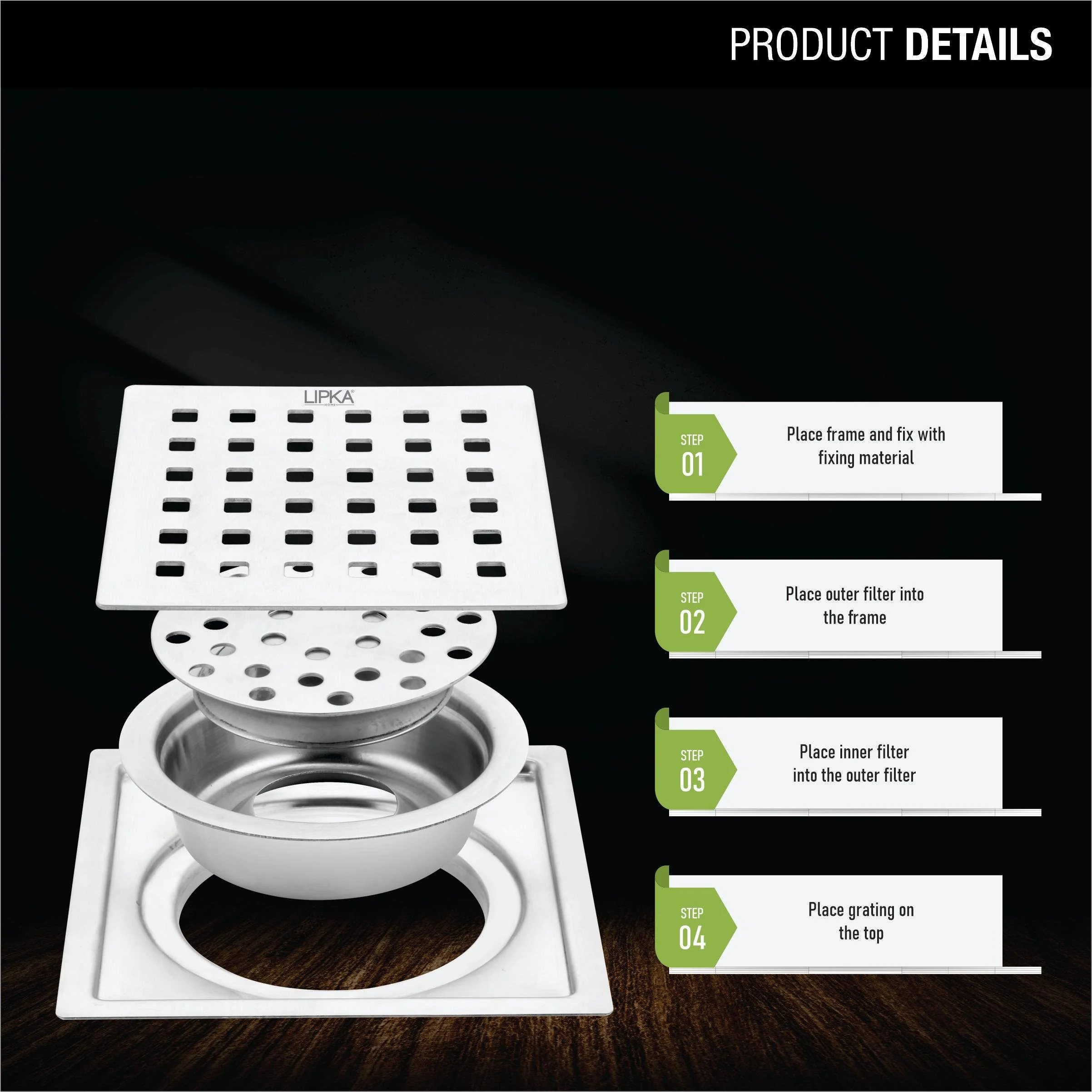 Red Exclusive Square Flat Cut Floor Drain (6 x 6 Inches) with Cockroach Trap - LIPKA - Image 3