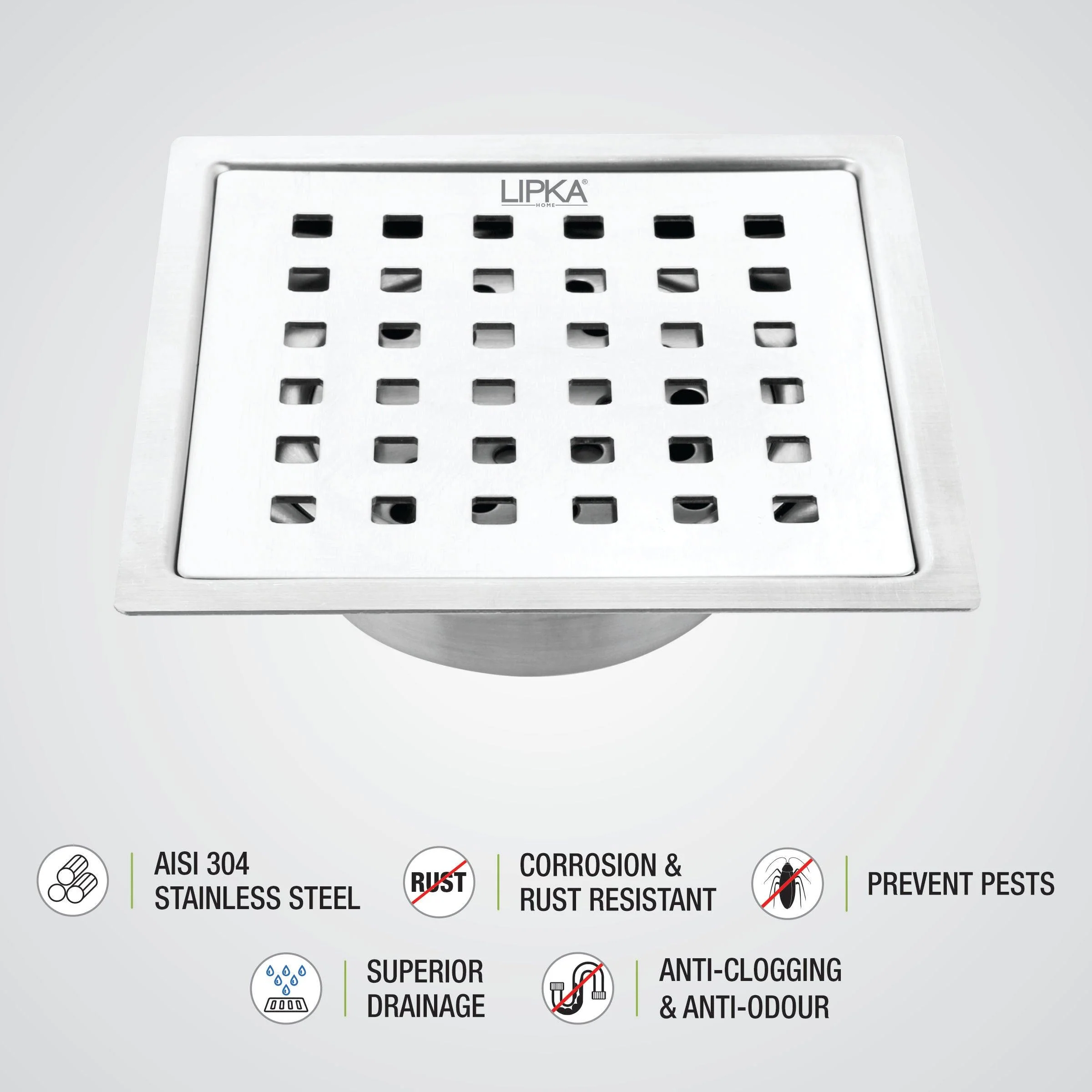 Red Exclusive Square Flat Cut Floor Drain (6 x 6 Inches) with Cockroach Trap - LIPKA - Image 4