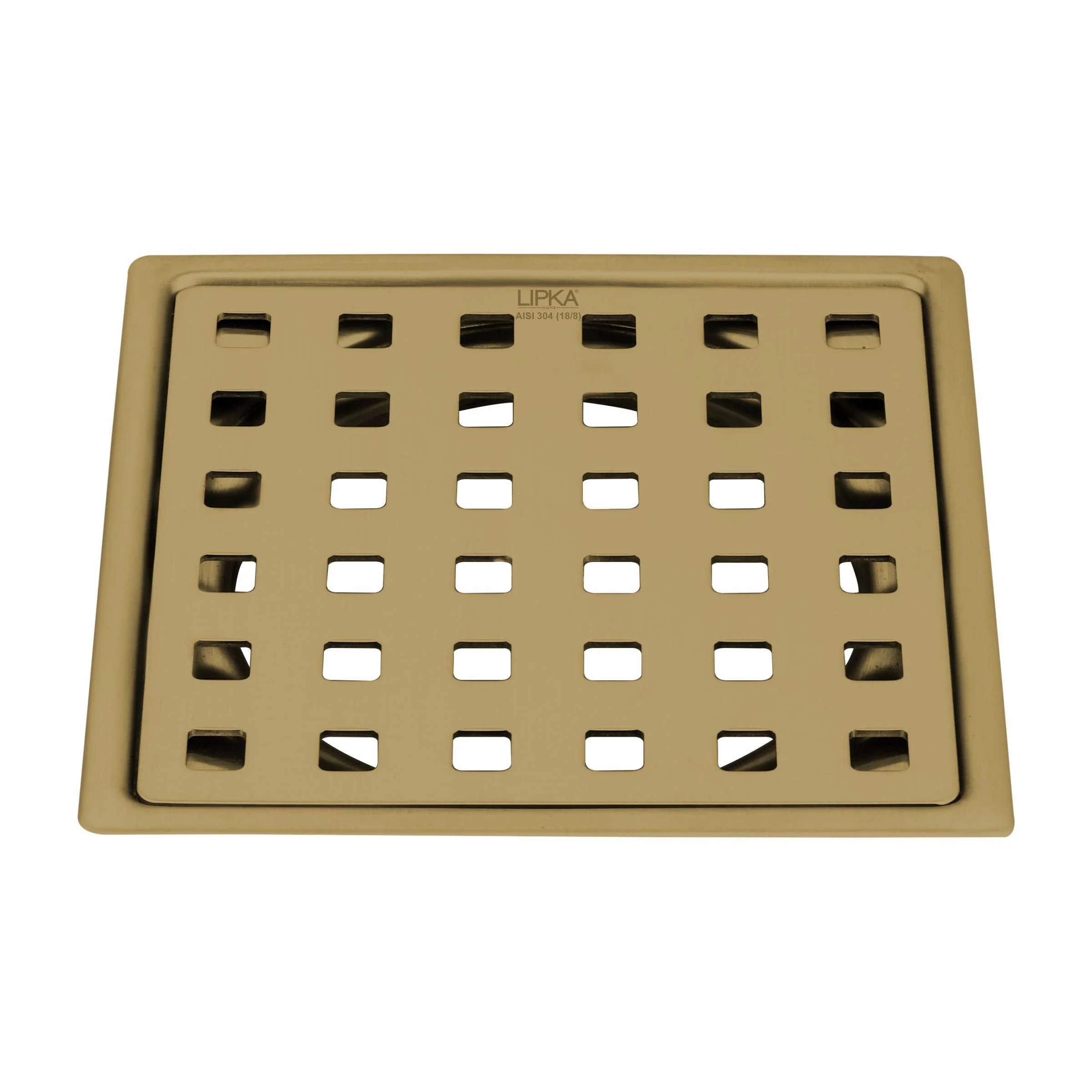 Red Exclusive Square Flat Cut Floor Drain in Yellow Gold PVD Coating (6 x 6 Inches) - LIPKA