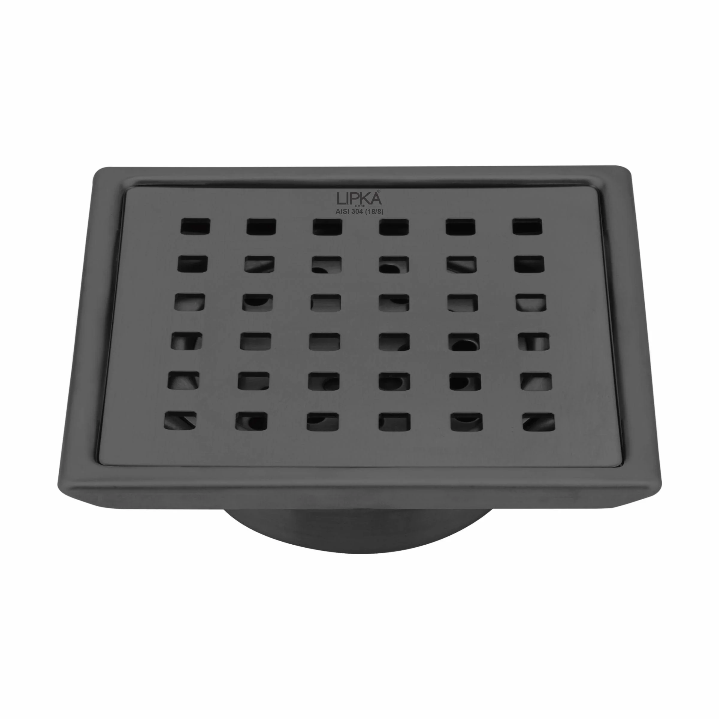 Red Exclusive Square Floor Drain in Black PVD Coating (5 x 5 Inches) with Cockroach Trap - LIPKA