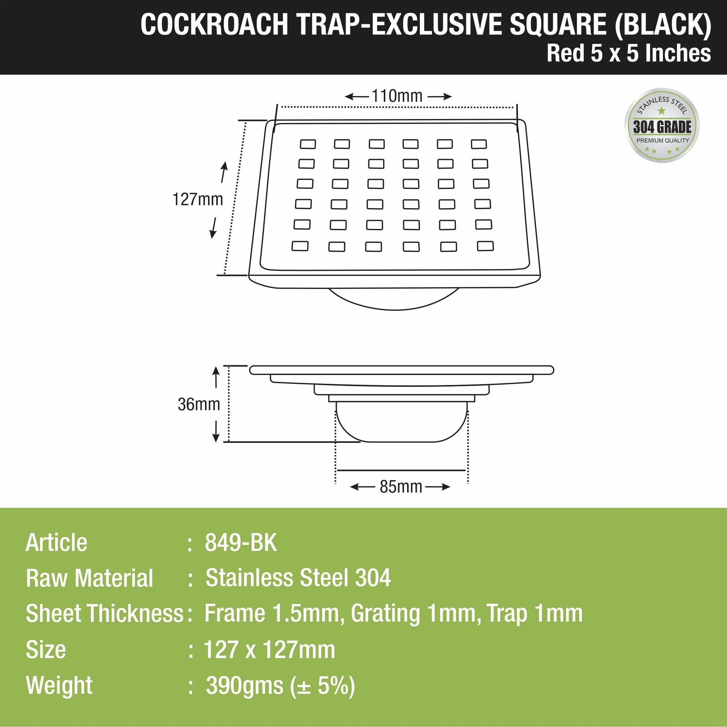 Red Exclusive Square Floor Drain in Black PVD Coating (5 x 5 Inches) with Cockroach Trap - LIPKA - Image 2