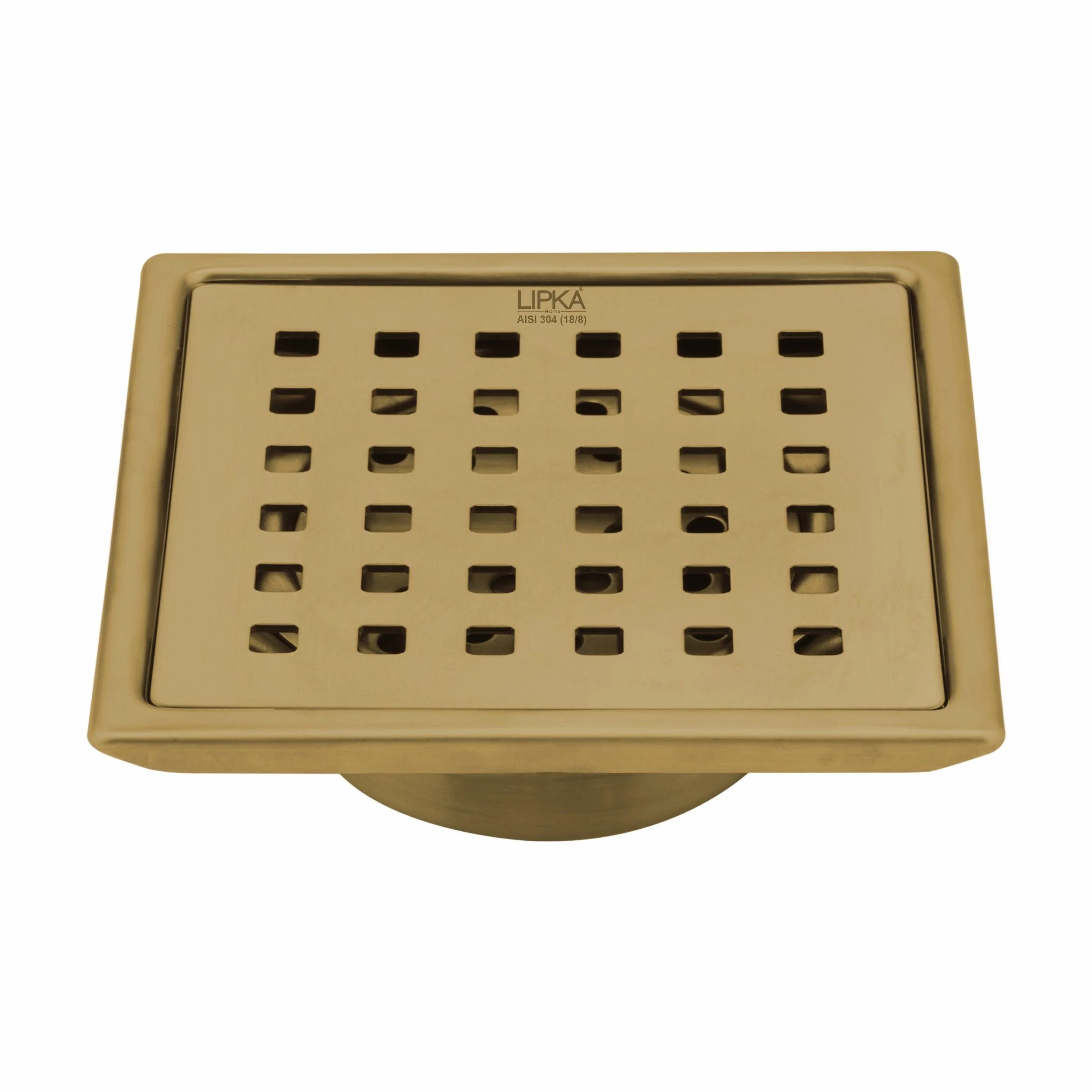 Red Exclusive Square Floor Drain in Yellow Gold PVD Coating (5 x 5 Inches) with Cockroach Trap - LIPKA