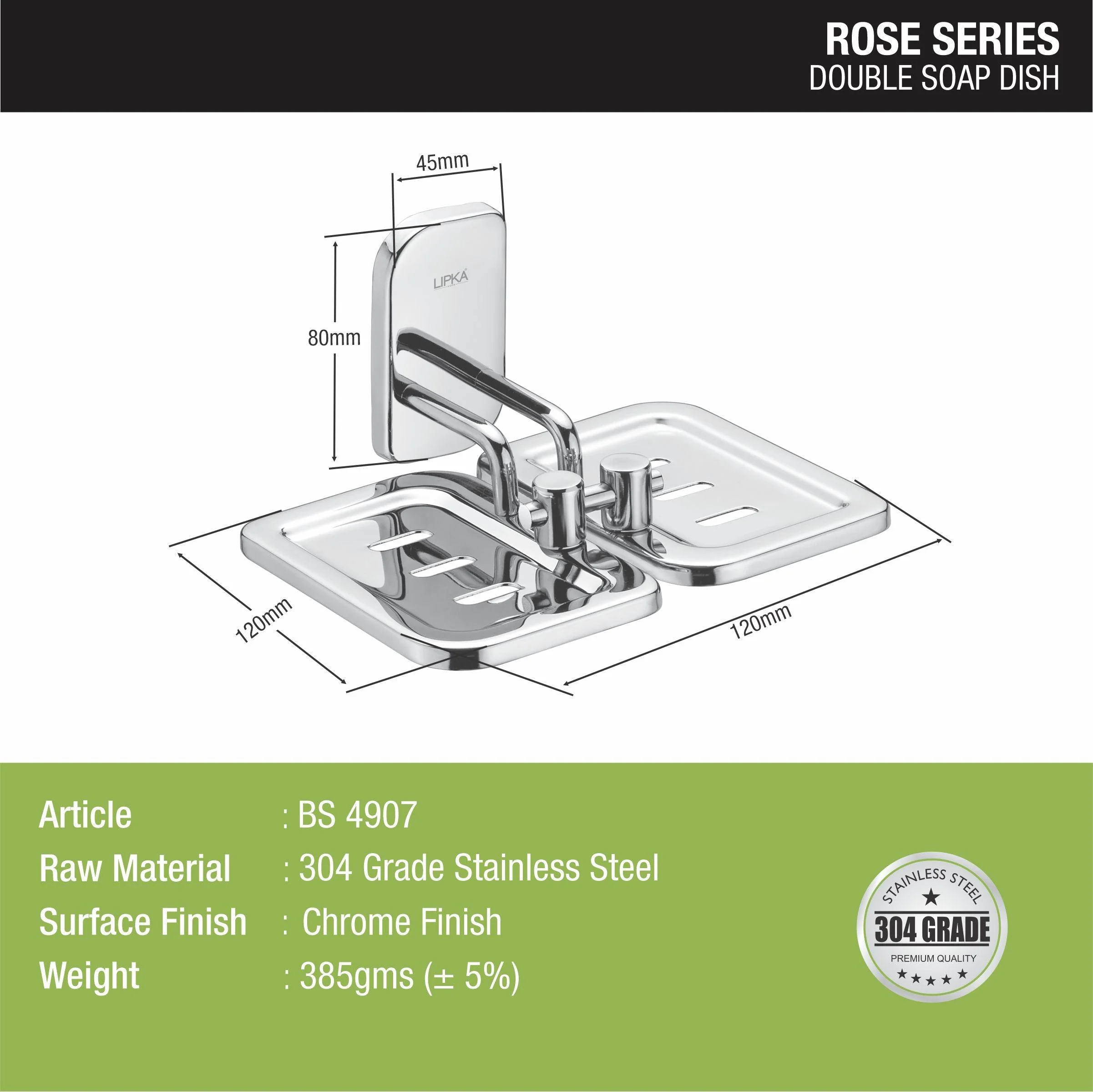 Rose Double Soap Dish (304-SS) - LIPKA - Image 2