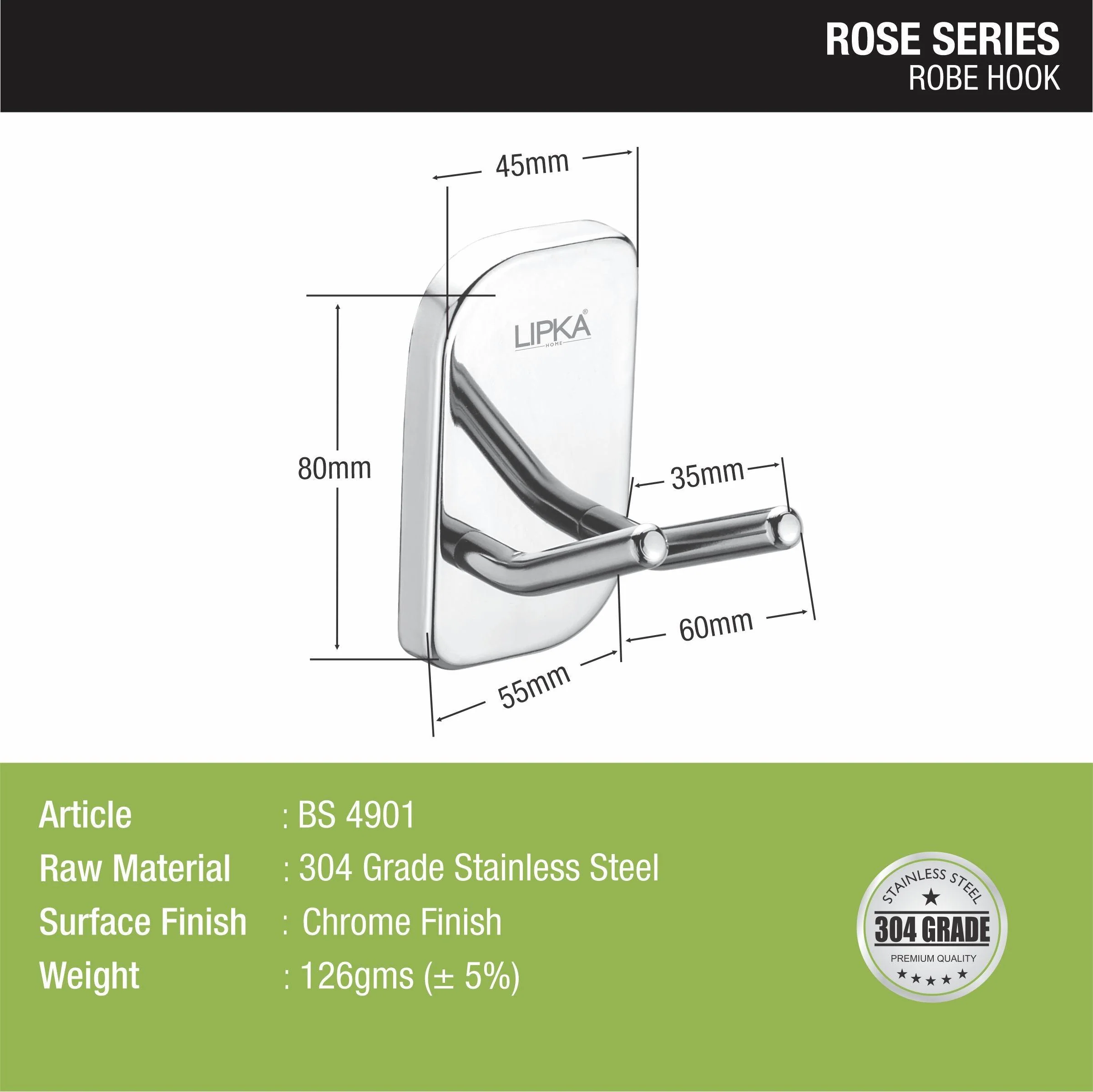 Rose Robe Hook (304-SS) - LIPKA - Image 2