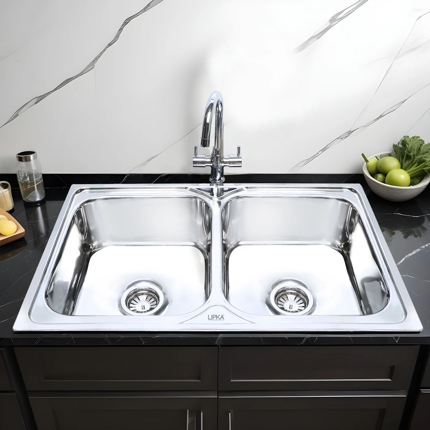 Round Double Bowl 304-Grade Kitchen Sink (45 x 20 x 9 Inches) - LIPKA