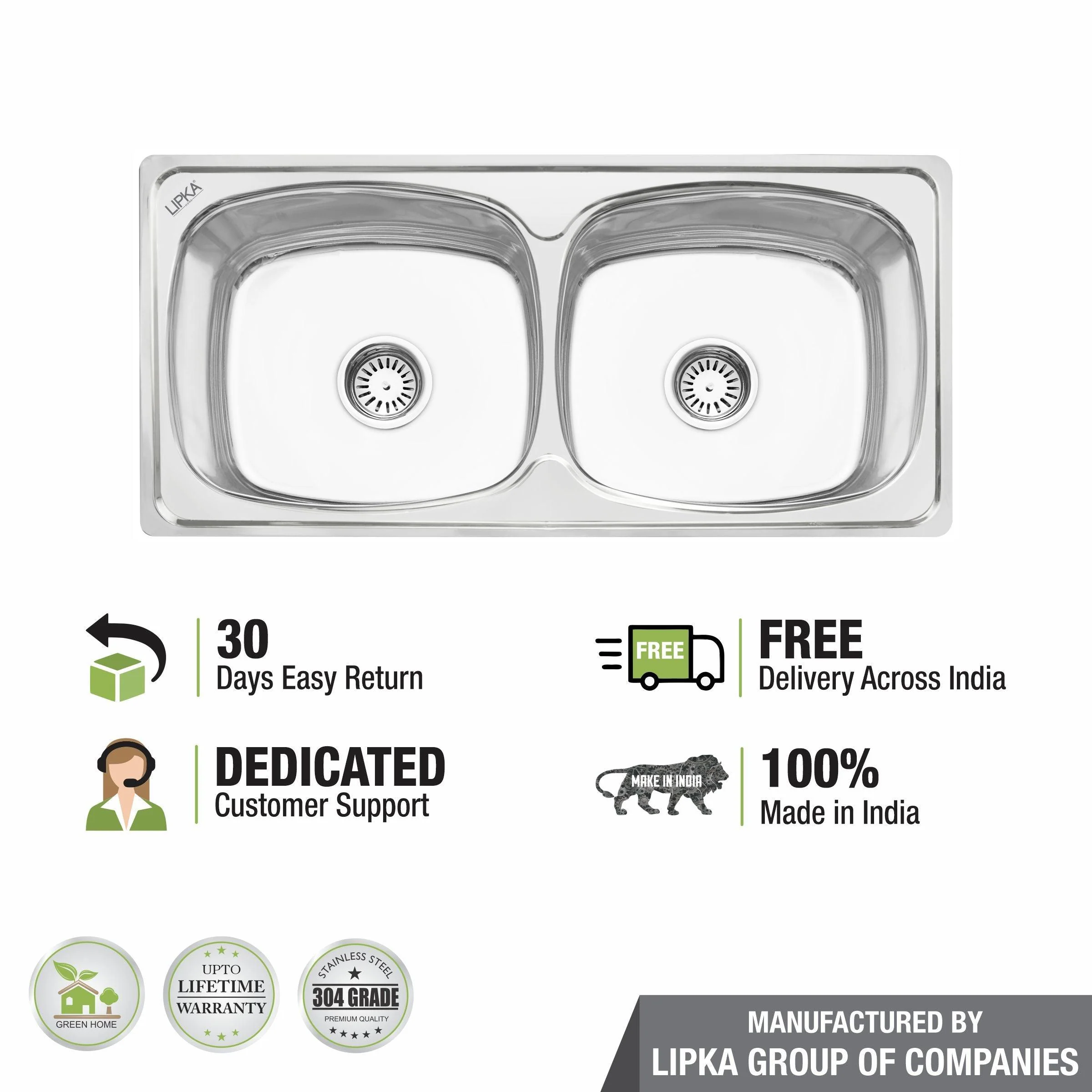 Round Double Bowl 304-Grade Kitchen Sink (45 x 20 x 9 Inches) - LIPKA - Image 6