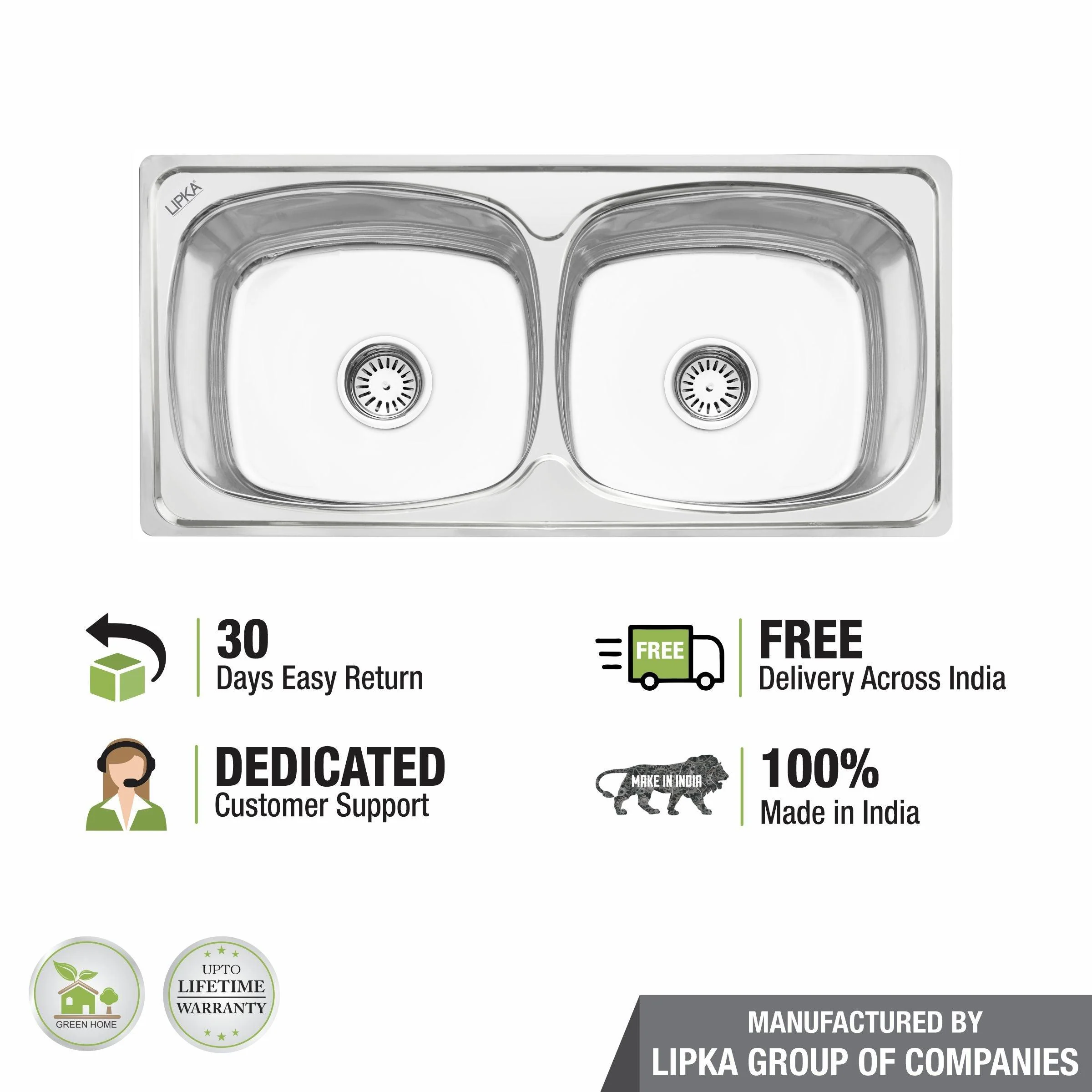 Round Double Bowl Kitchen Sink (45 x 20 x 9 Inches) - LIPKA - Image 5