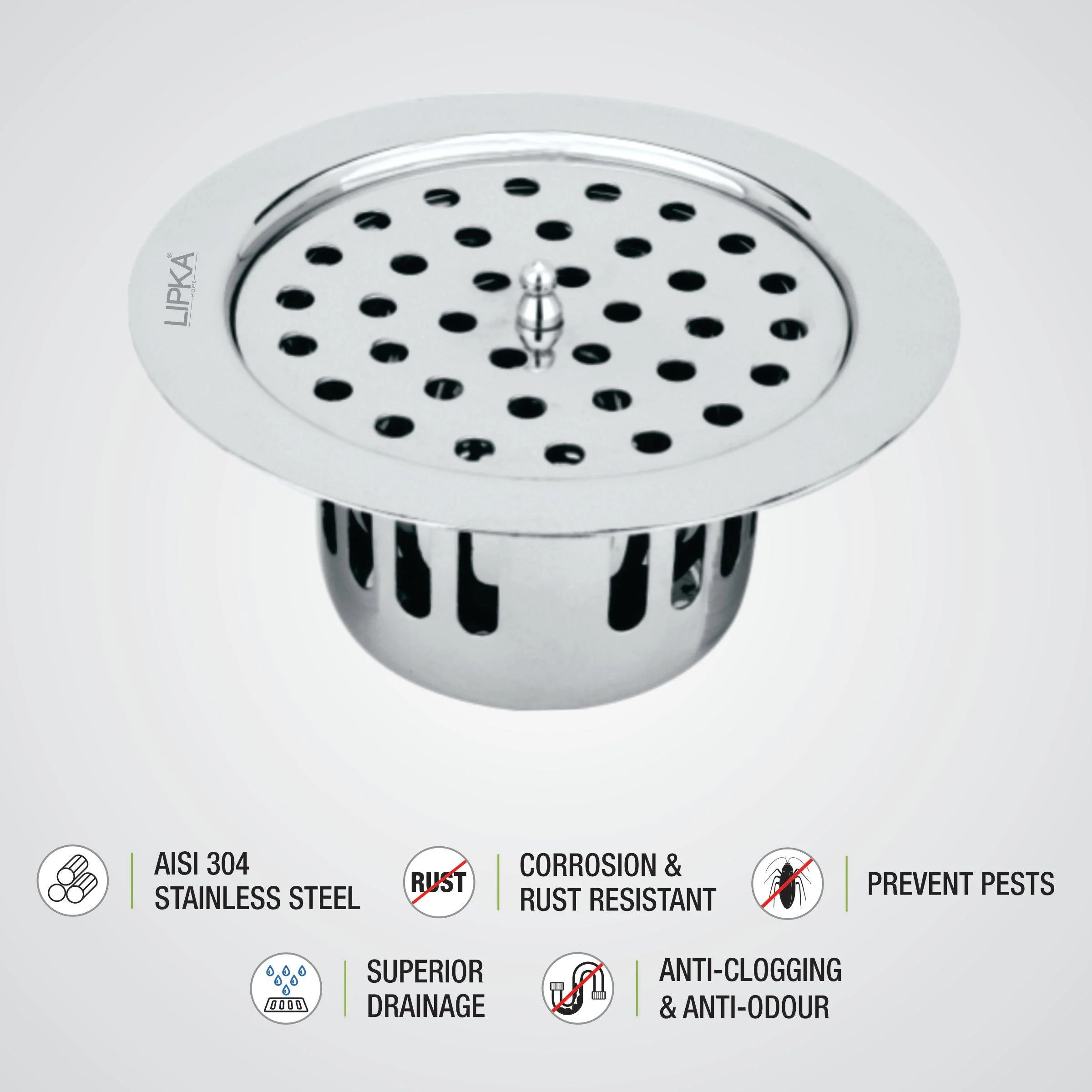 Round Flat Cut Floor Drain (5.5 inches) with Cockroach Trap & Lid - LIPKA - Image 3