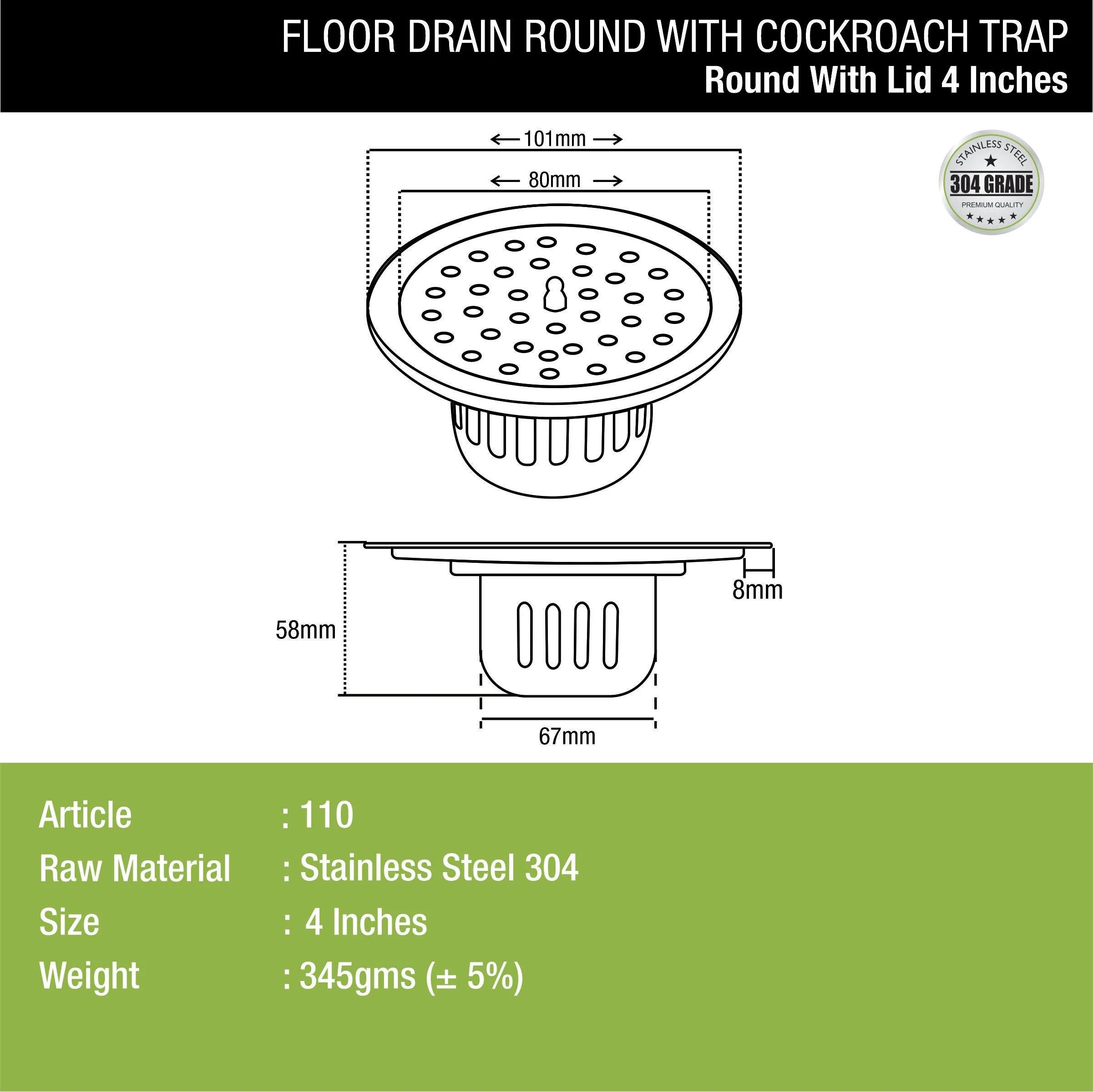 Round Floor Drain (4 inches) with Cockroach Trap & Lid - LIPKA - Image 2