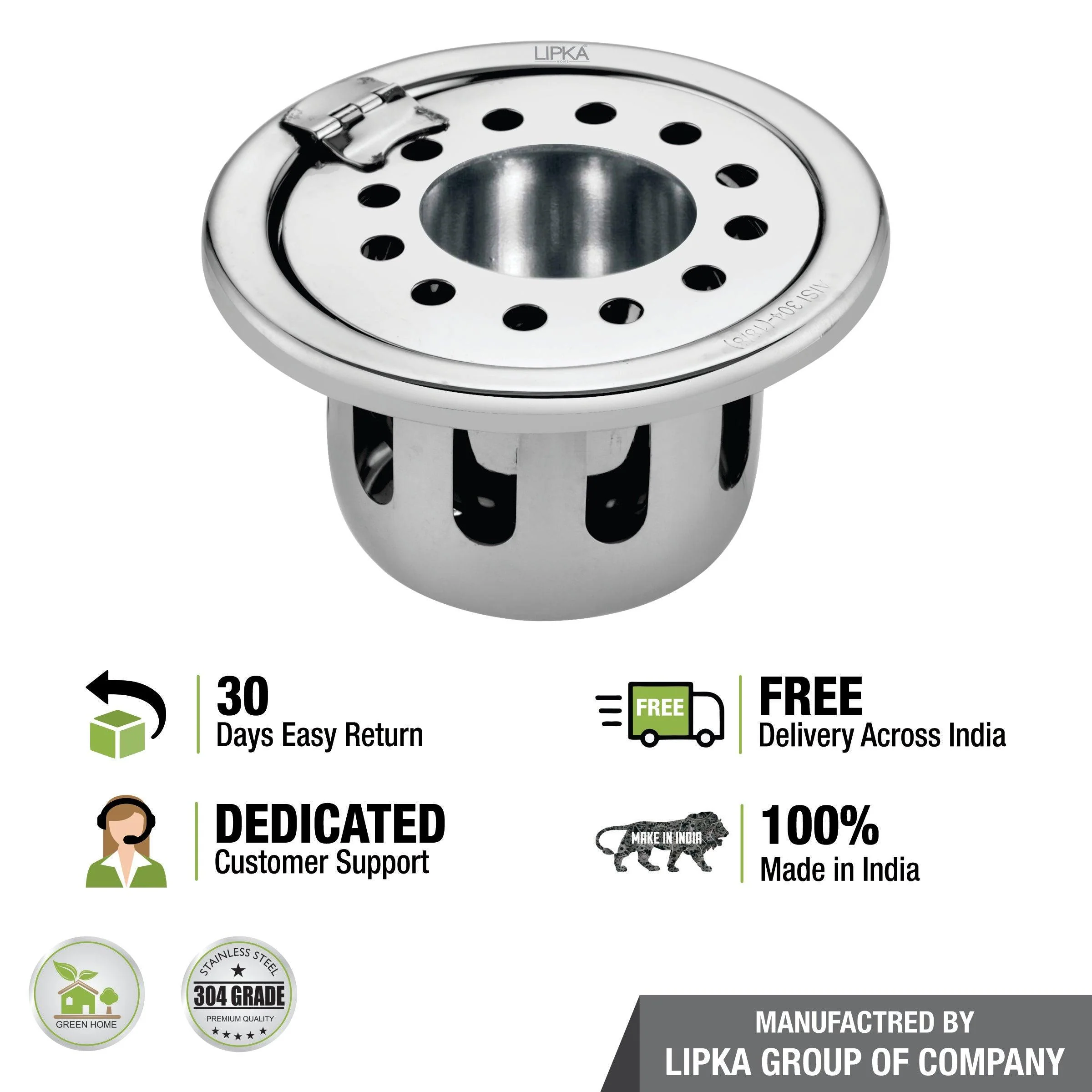 Round Floor Drain (4 inches) with Hinge, Hole & Cockroach Trap - LIPKA - Image 4