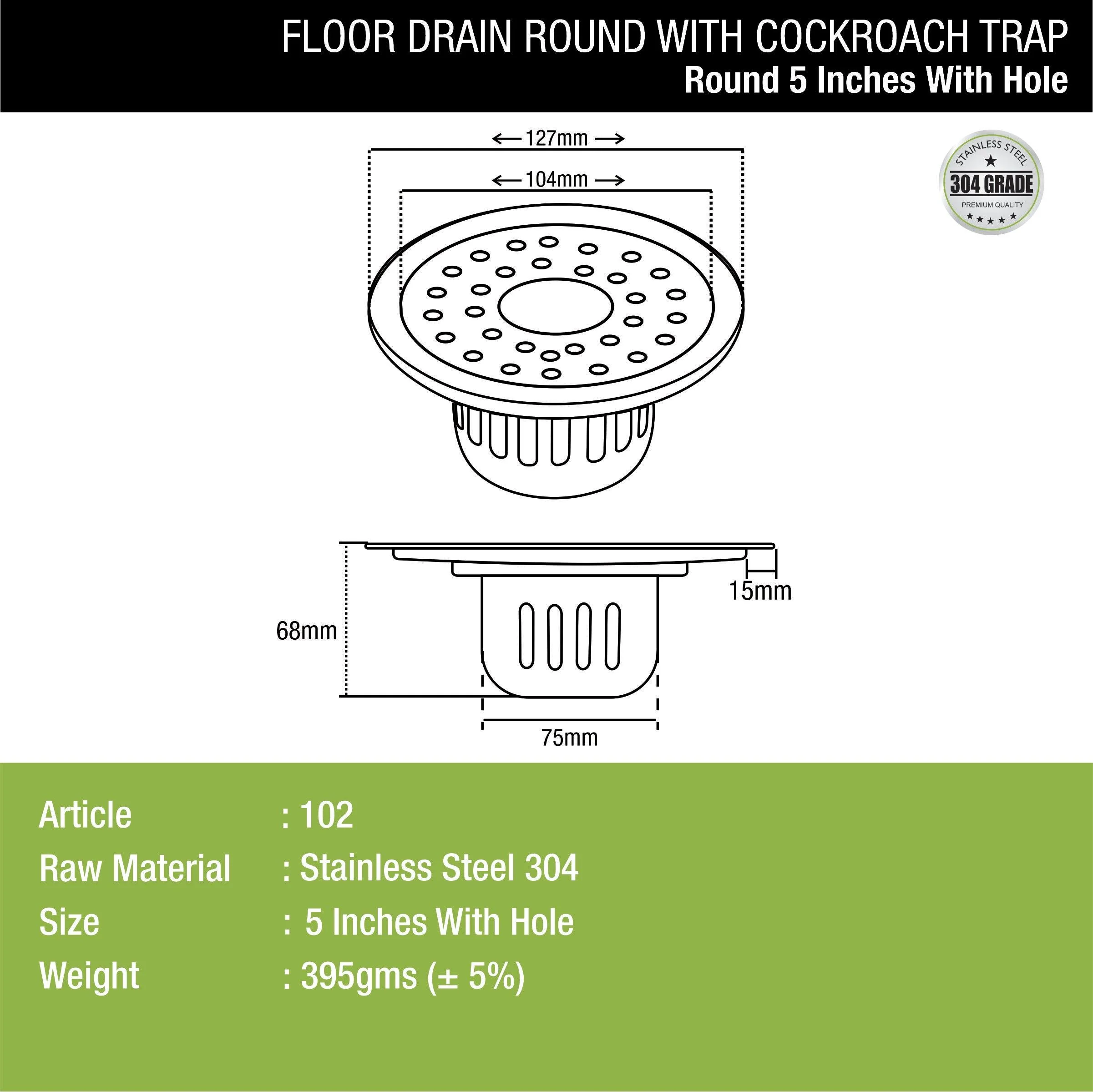 Round Floor Drain (5 inches) with Cockroach Trap & Hole - LIPKA - Image 2