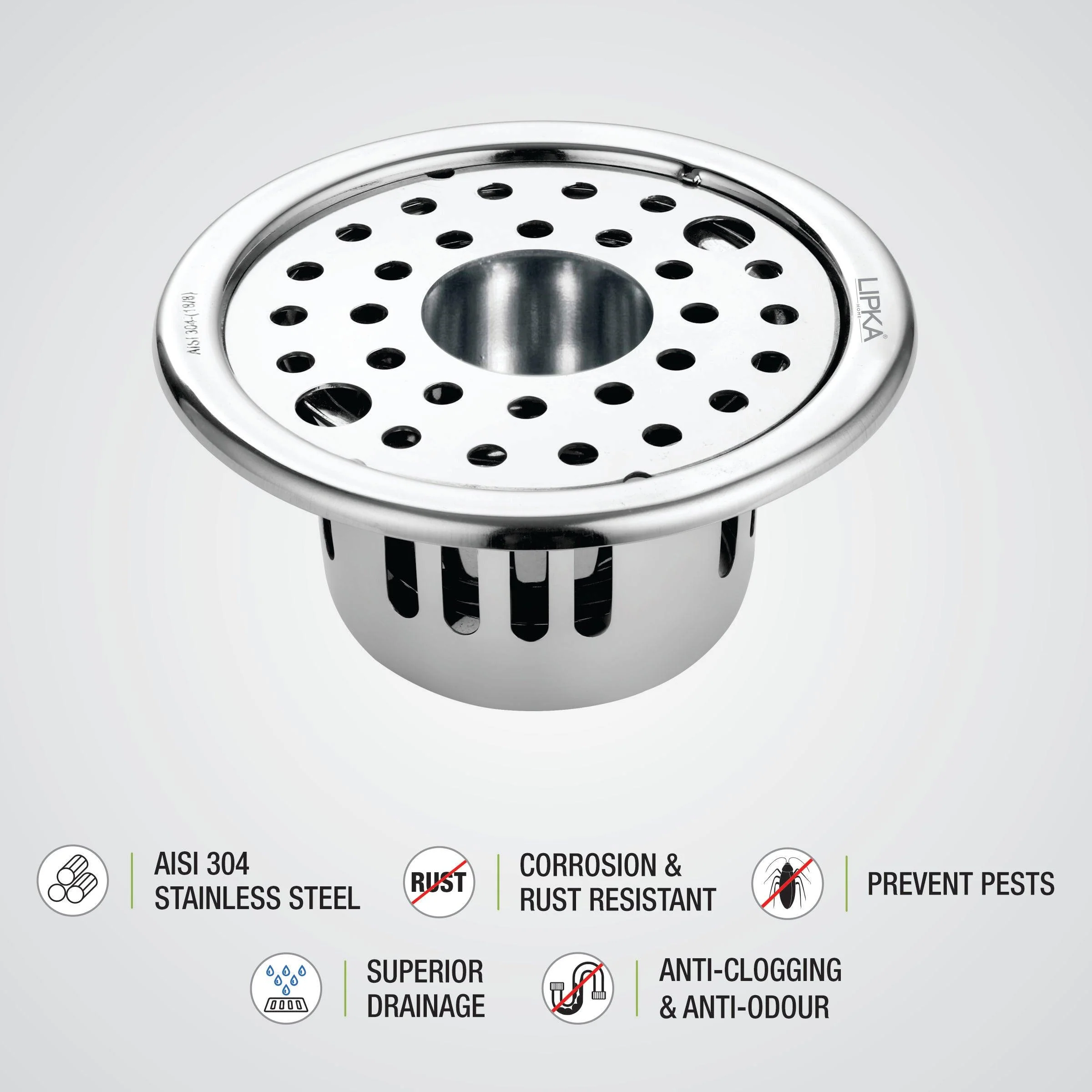 Round Floor Drain (5 inches) with Cockroach Trap, Lock & Hole - LIPKA - Image 3