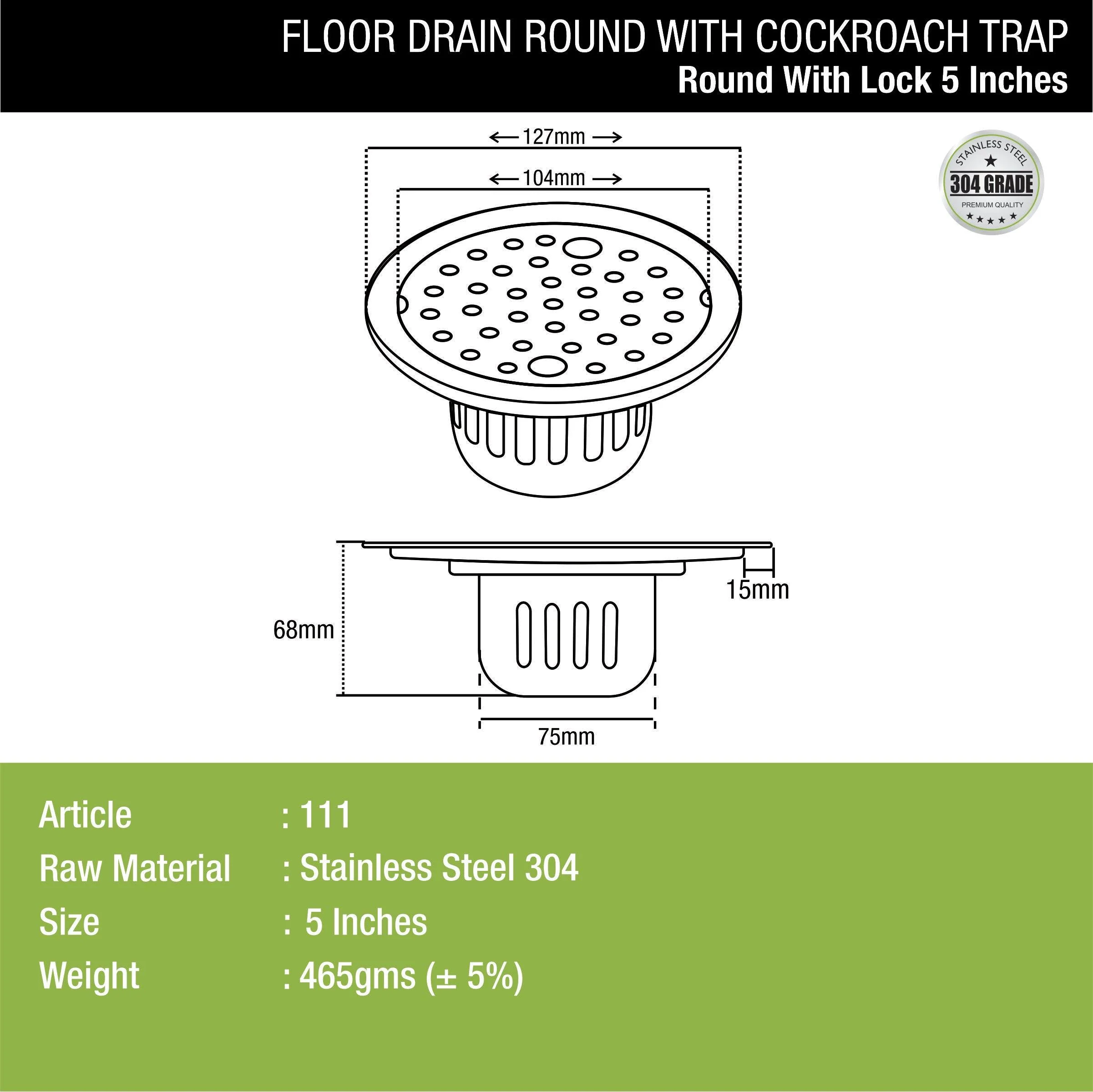Round Floor Drain (5 inches) with Cockroach Trap & Lock - LIPKA - Image 2