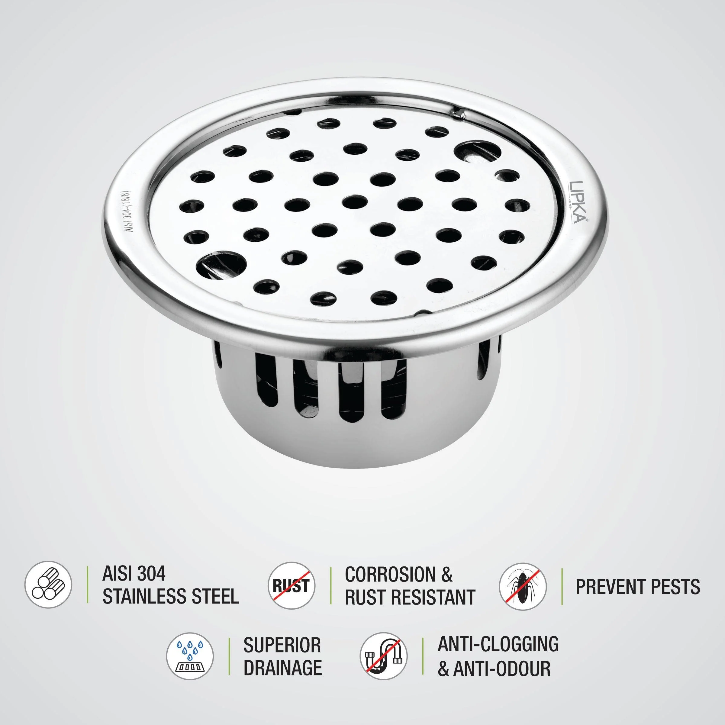 Round Floor Drain (5 inches) with Cockroach Trap & Lock - LIPKA - Image 3