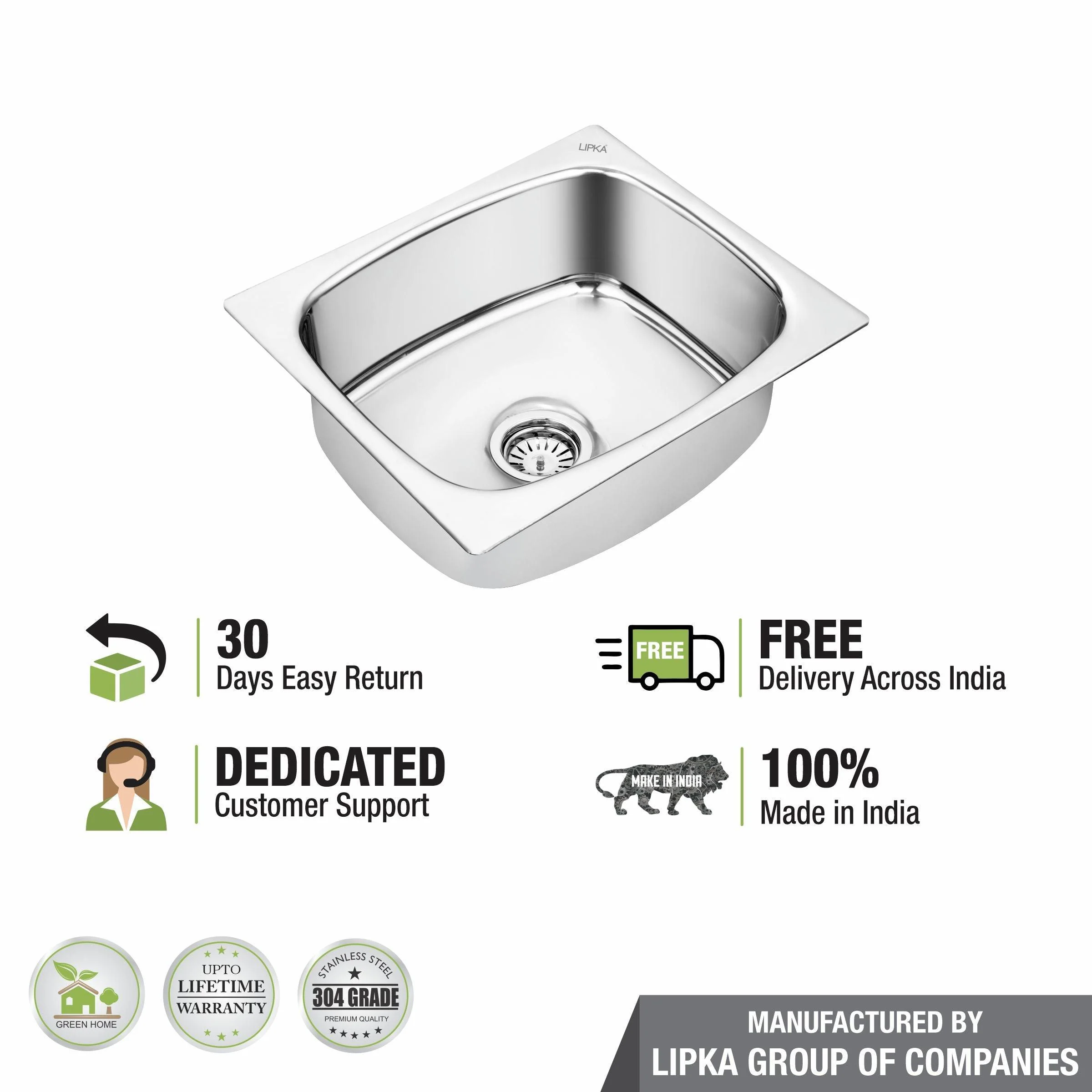 Round Single Bowl 304-Grade Kitchen Sink (21 x 18 x 8 Inches) - LIPKA - Image 6