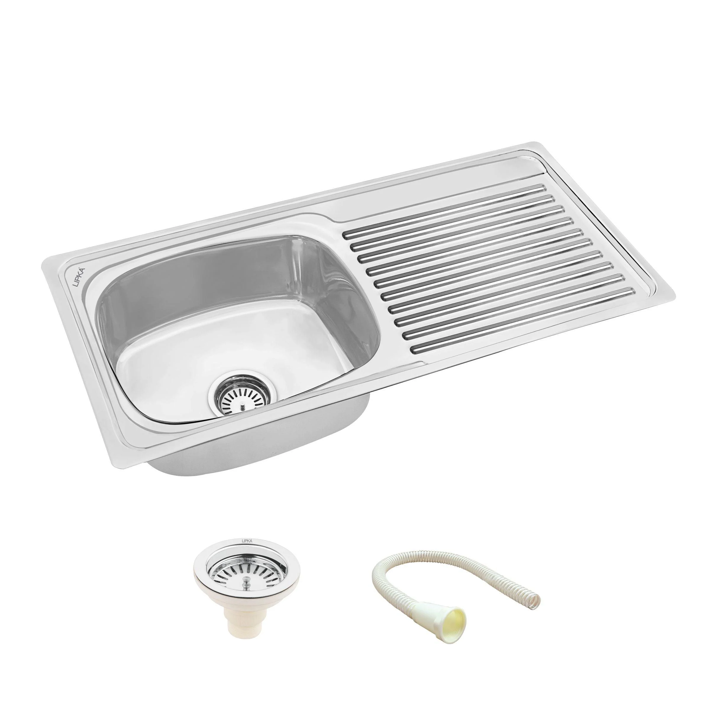 Round Single Bowl 304-Grade Kitchen Sink with Drainboard (37 x 18 x 8 Inches) - LIPKA - Image 2