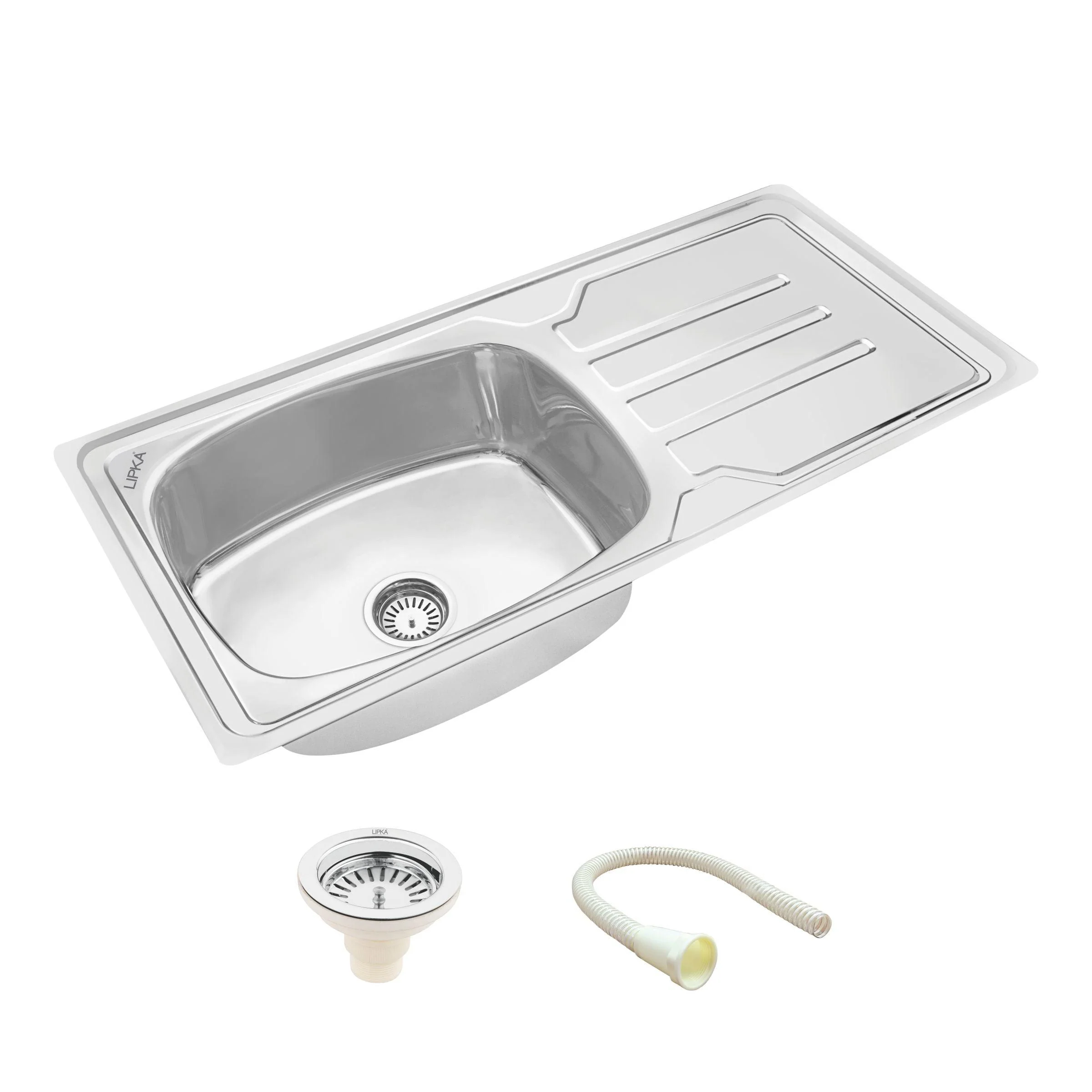 Round Single Bowl 304-Grade Kitchen Sink with Drainboard (42 x 20 x 9 Inches) - LIPKA - Image 2
