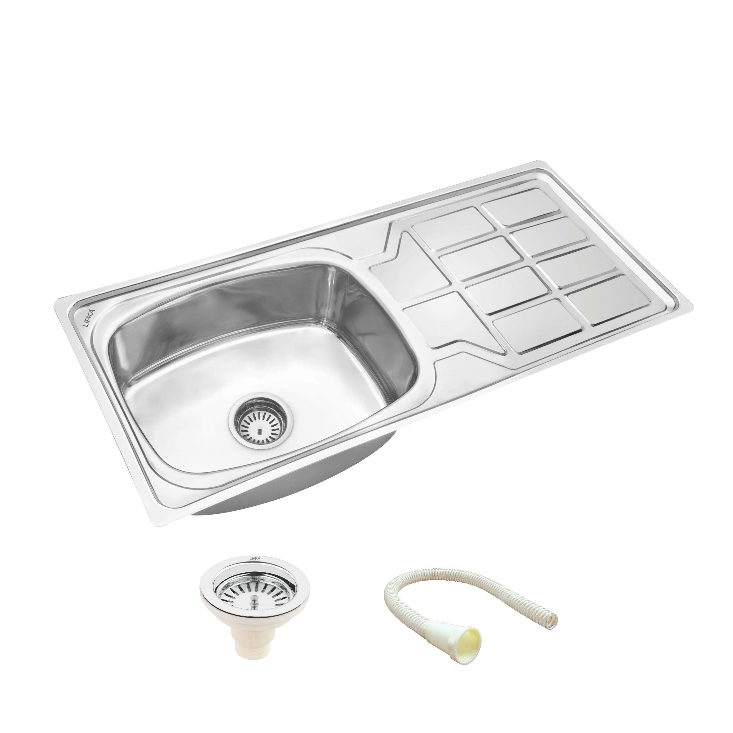 Round Single Bowl 304-Grade Kitchen Sink with Drainboard (45 x 20 x 9 Inches) - LIPKA - Image 2