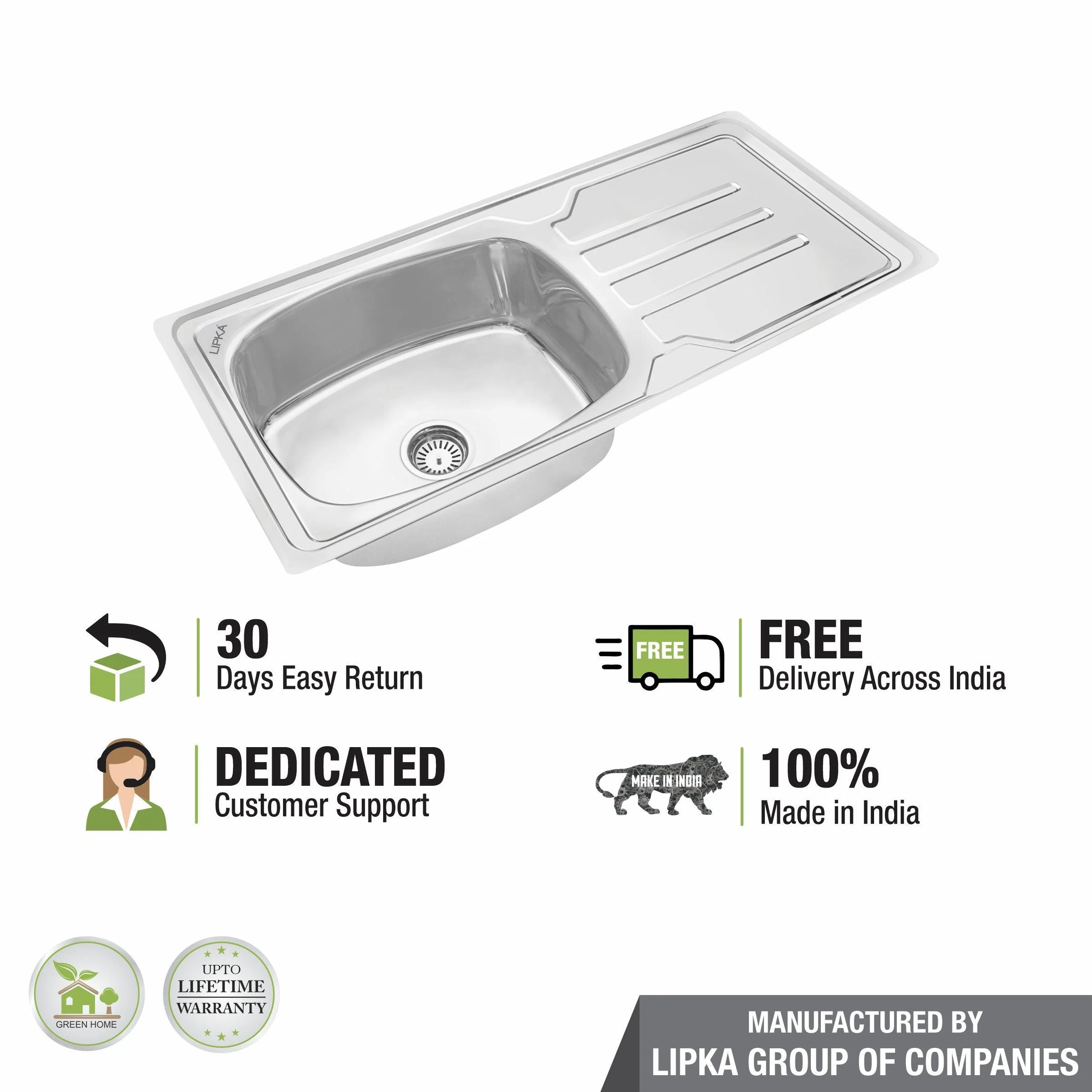 Round Single Bowl Kitchen Sink with Drainboard (42 x 20 x 9 Inches) - LIPKA - Image 6