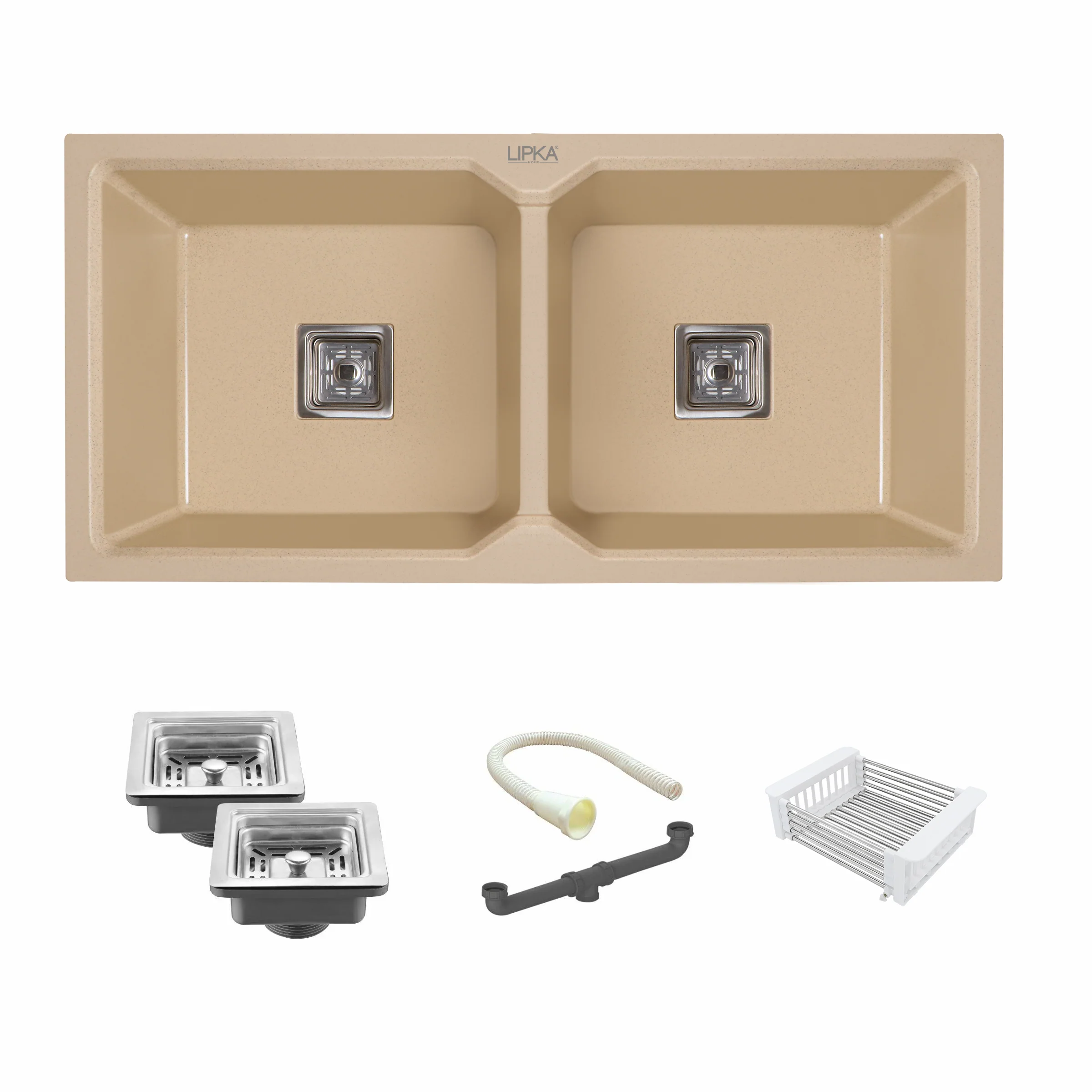 Sand Choco Quartz Double Bowl Kitchen Sink (37 x 18 x 9 Inches) - LIPKA - Image 2