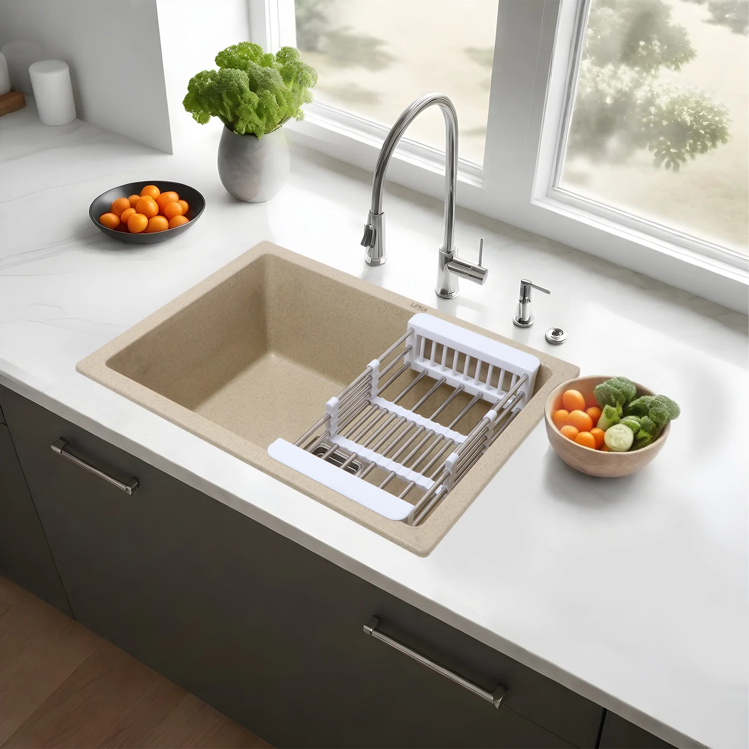Sand Choco Quartz Single Bowl Kitchen Sink (24 x 18 x 9 Inches) - LIPKA